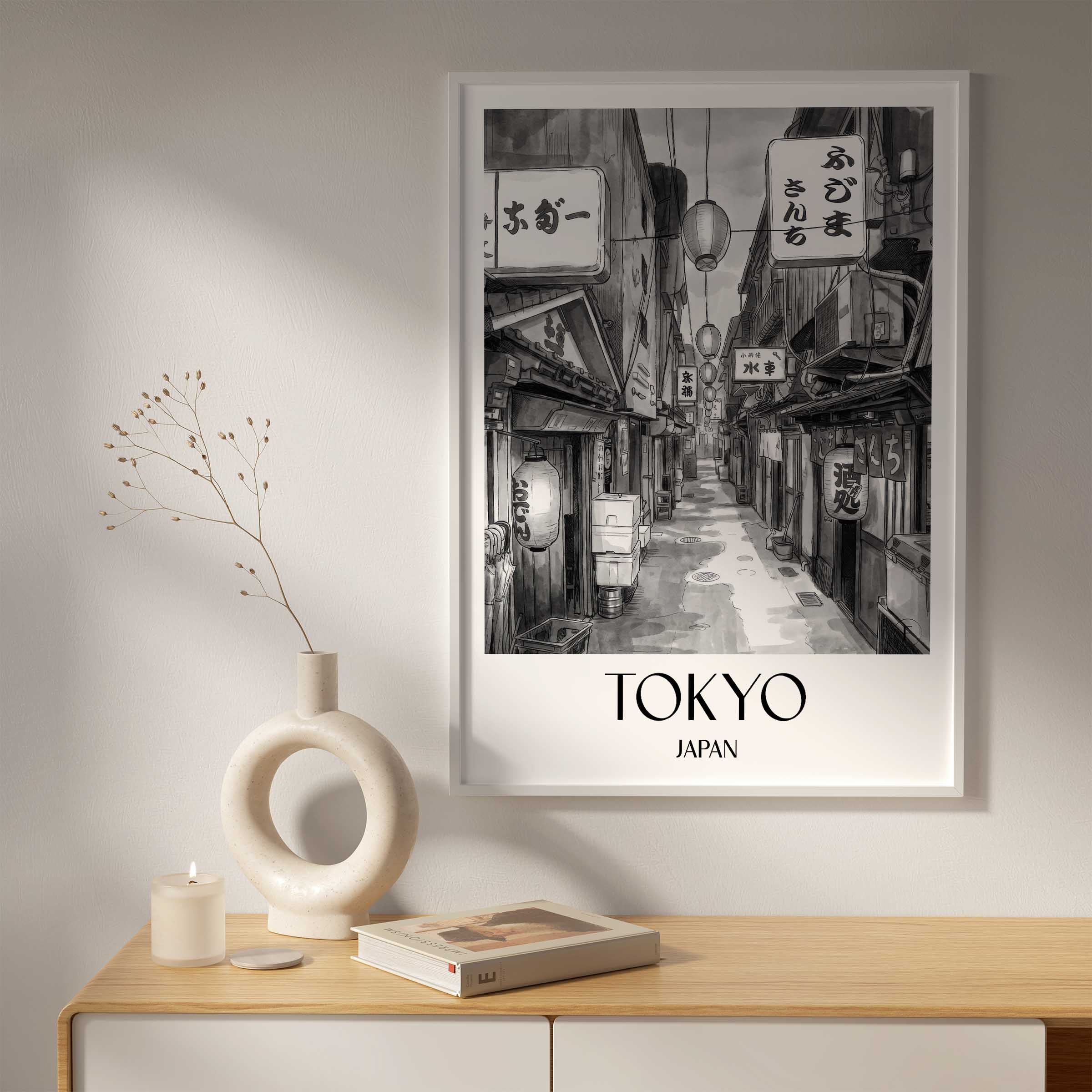 tokyo-japan-poster-aquarell-schwarz-weiss