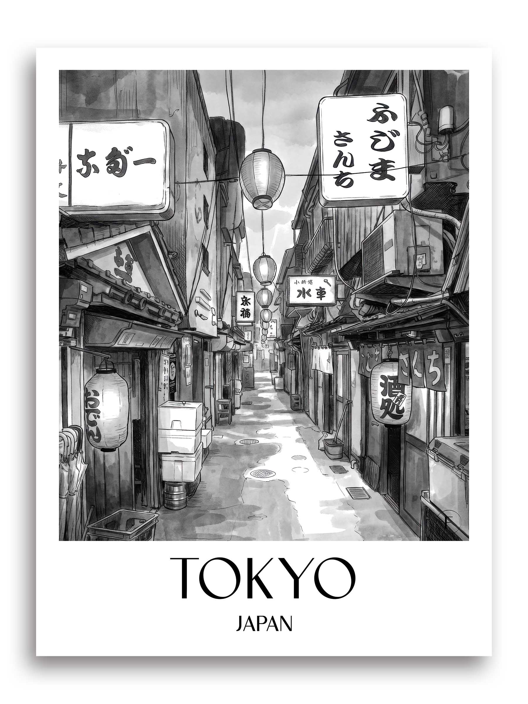 Tokyo Poster - - Japan Kunstdruck - Aquarell Schwarz-Weiß von A4 bis A1 - favplace