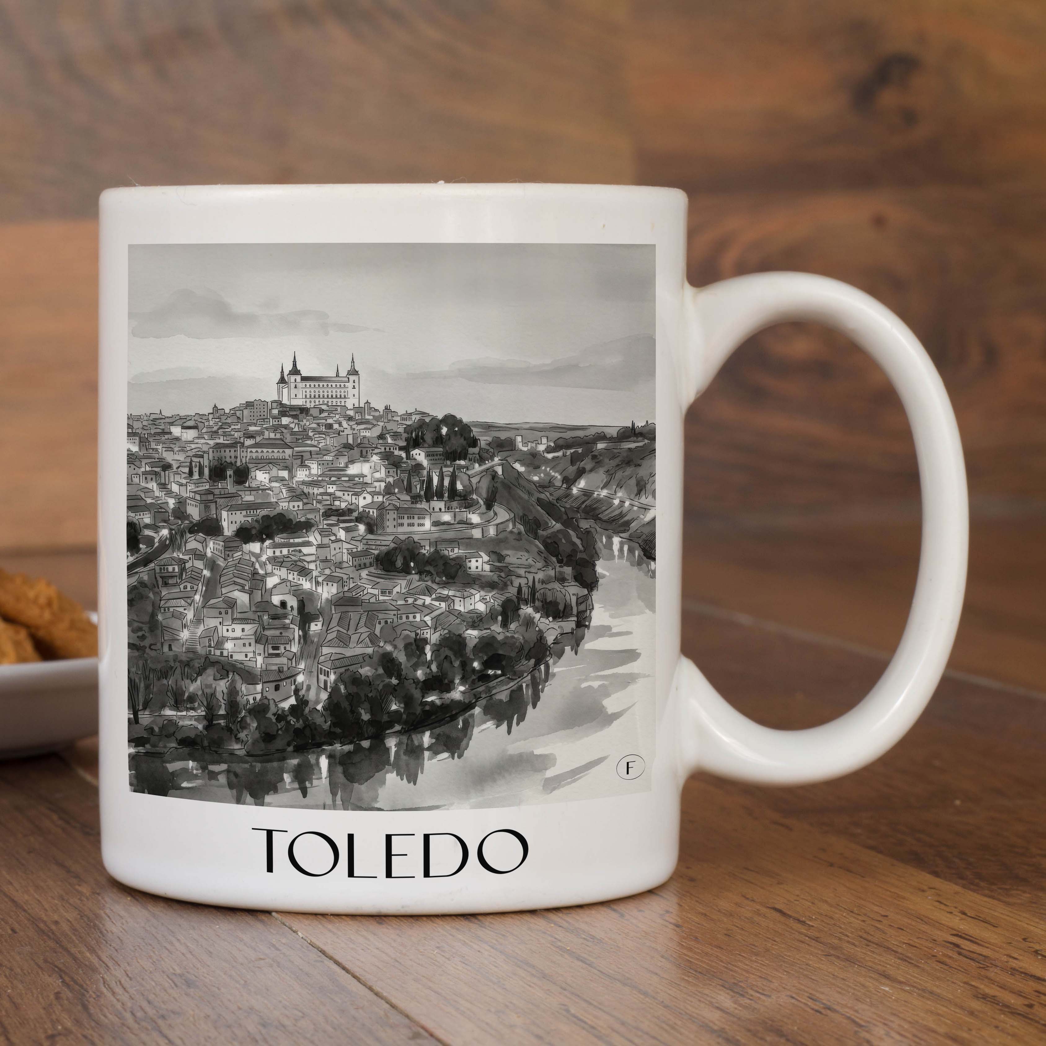 toledo-spanien-spanien-kaffeebecher-aquarell-schwarz-weiss