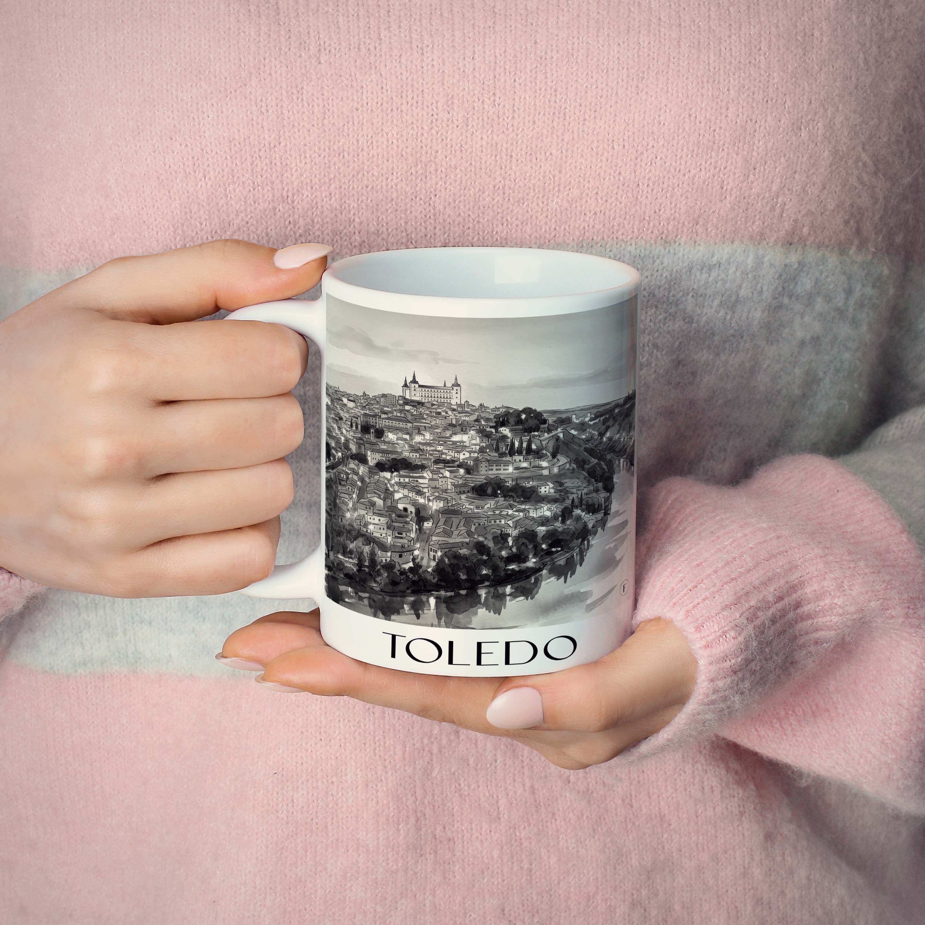 toledo-spanien-spanien-kaffeebecher-aquarell-schwarz-weiss