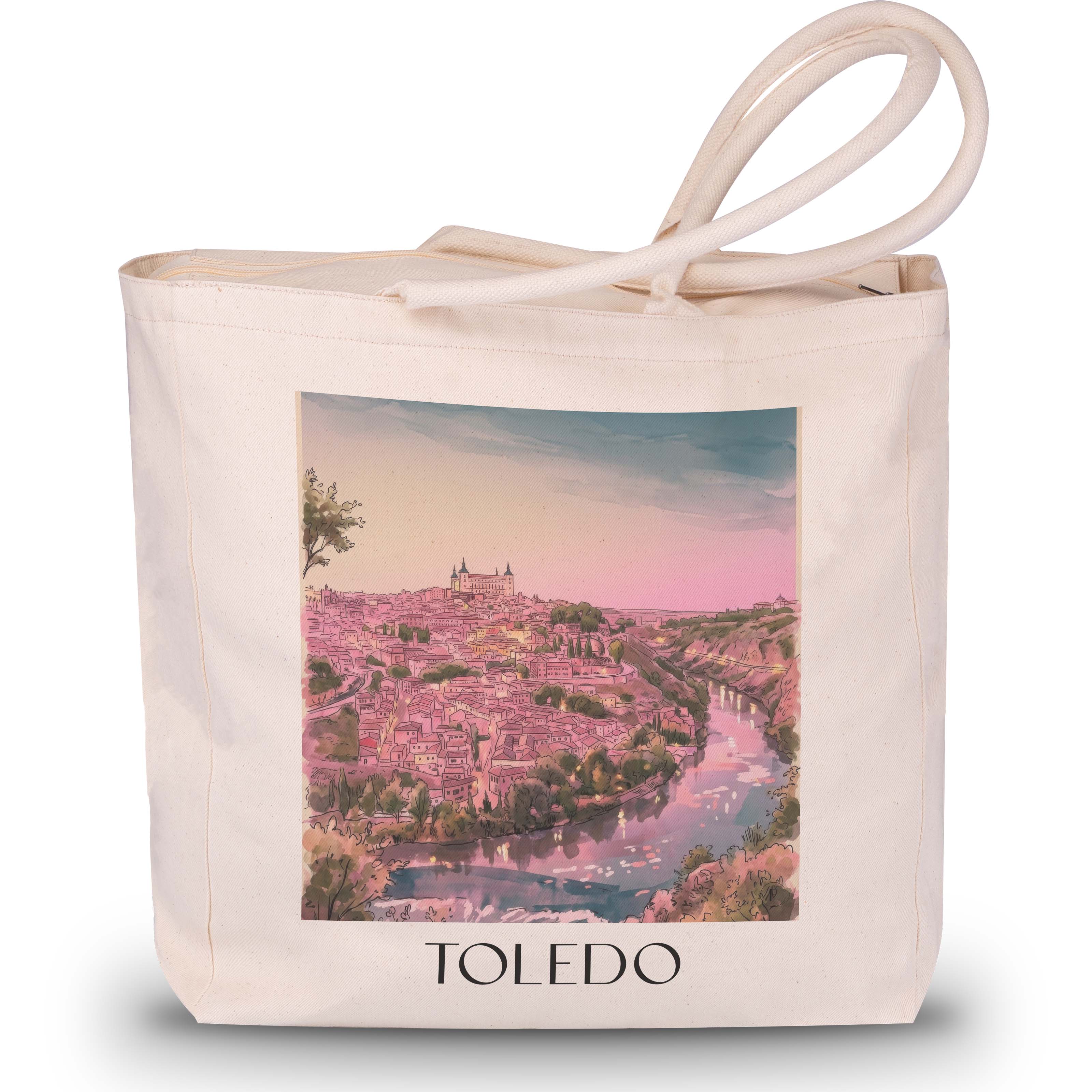 Toledo Shopping Tasche - Spanien - Spanien Tote Bag - Einkaufstasche im Aquarell Pink Stil - favplace