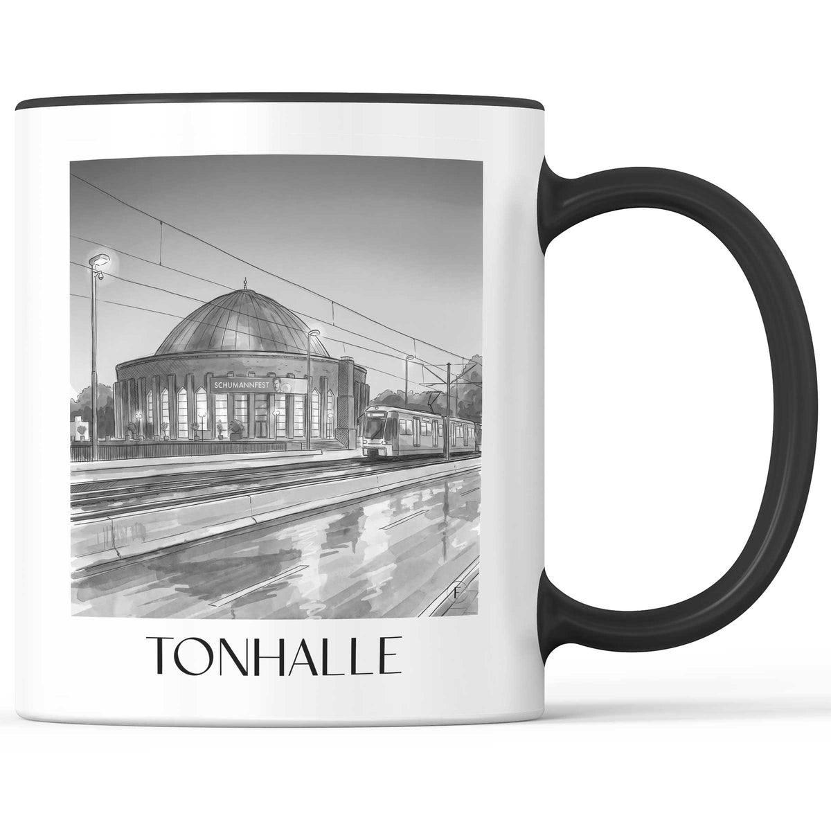 Tonhalle Kaffeebecher - Düsseldorf - Deutschland Becher - Kaffeetasse im Aquarell Schwarz-Weiß Stil - favplace