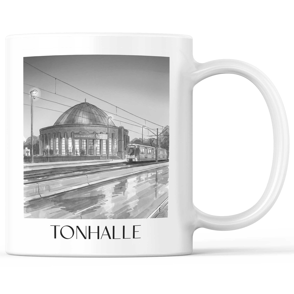 Tonhalle Kaffeebecher - Düsseldorf - Deutschland Becher - Kaffeetasse im Aquarell Schwarz-Weiß Stil - favplace