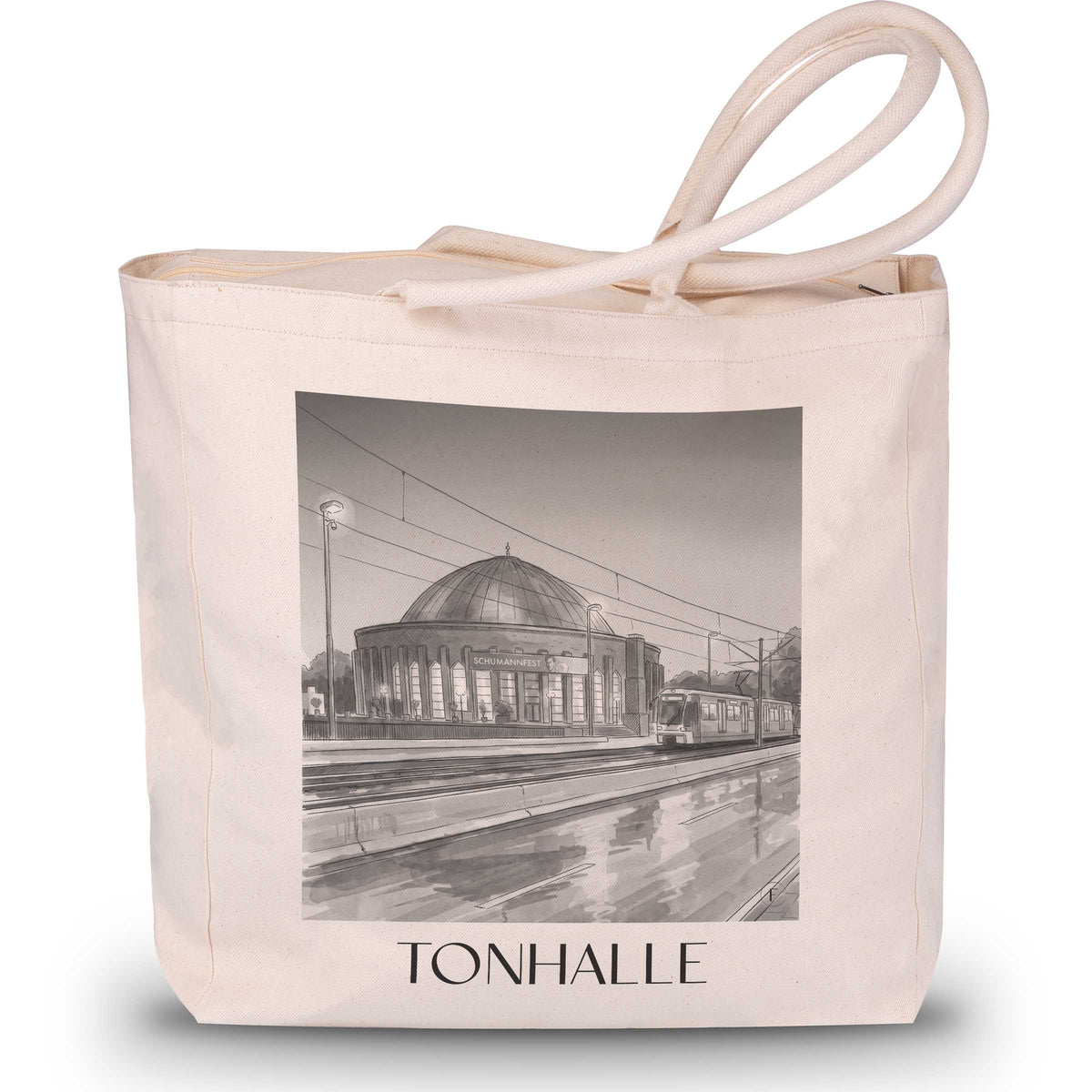 Tonhalle Shopping Tasche - Düsseldorf - Deutschland Tote Bag - Einkaufstasche im Aquarell Schwarz-Weiß Stil - favplace