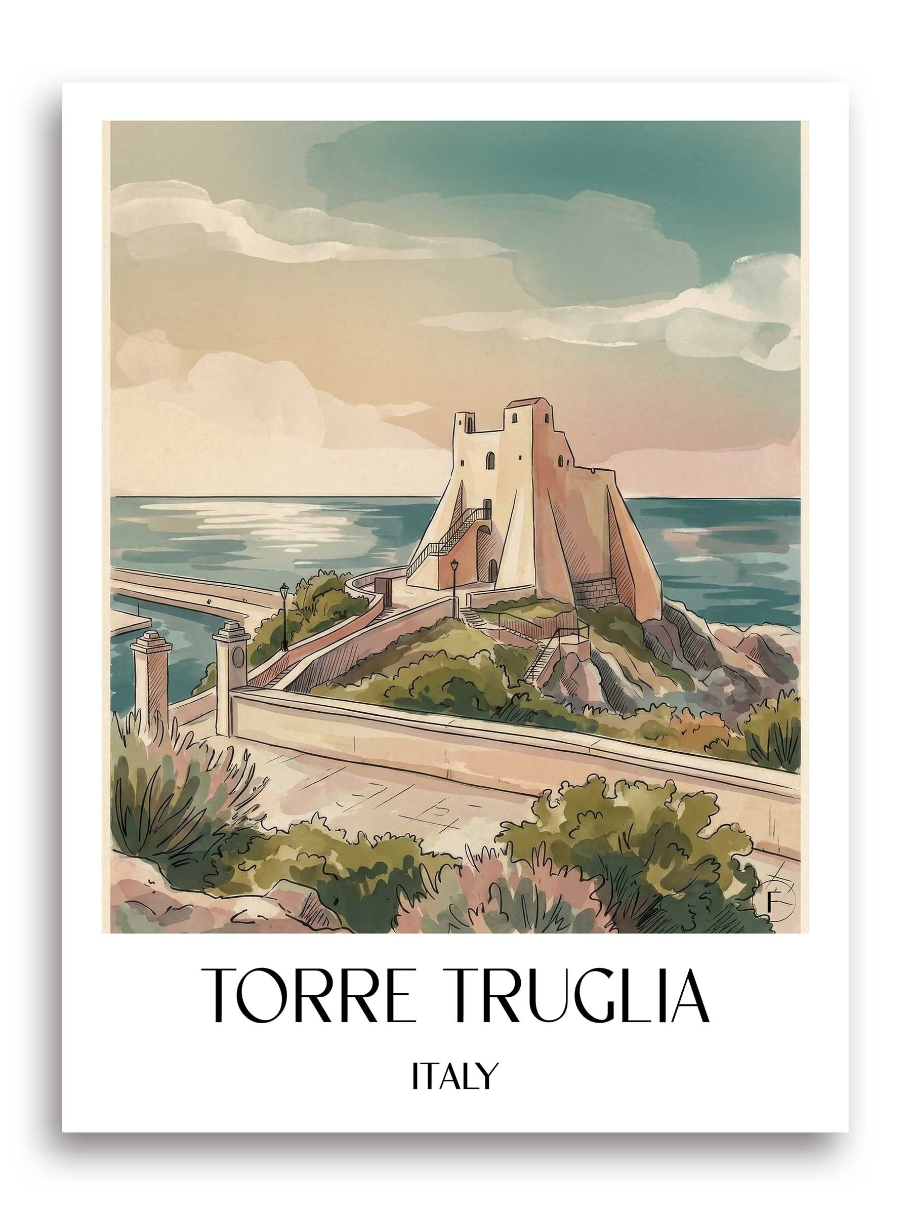 Torre Truglia Poster - Sperlonga - Italien Kunstdruck - Aquarell von A4 bis A1 - favplace