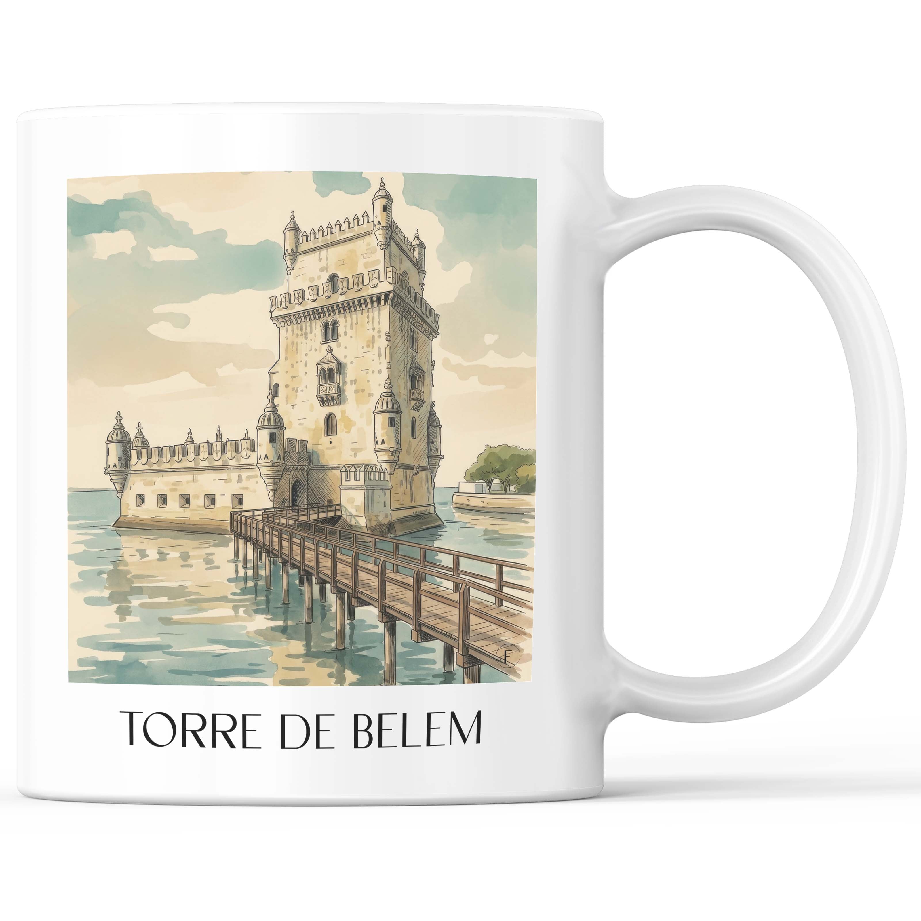 Torre de Belem Kaffeebecher - Lissabon - Portugal Becher - Kaffeetasse im Aquarell Stil - favplace