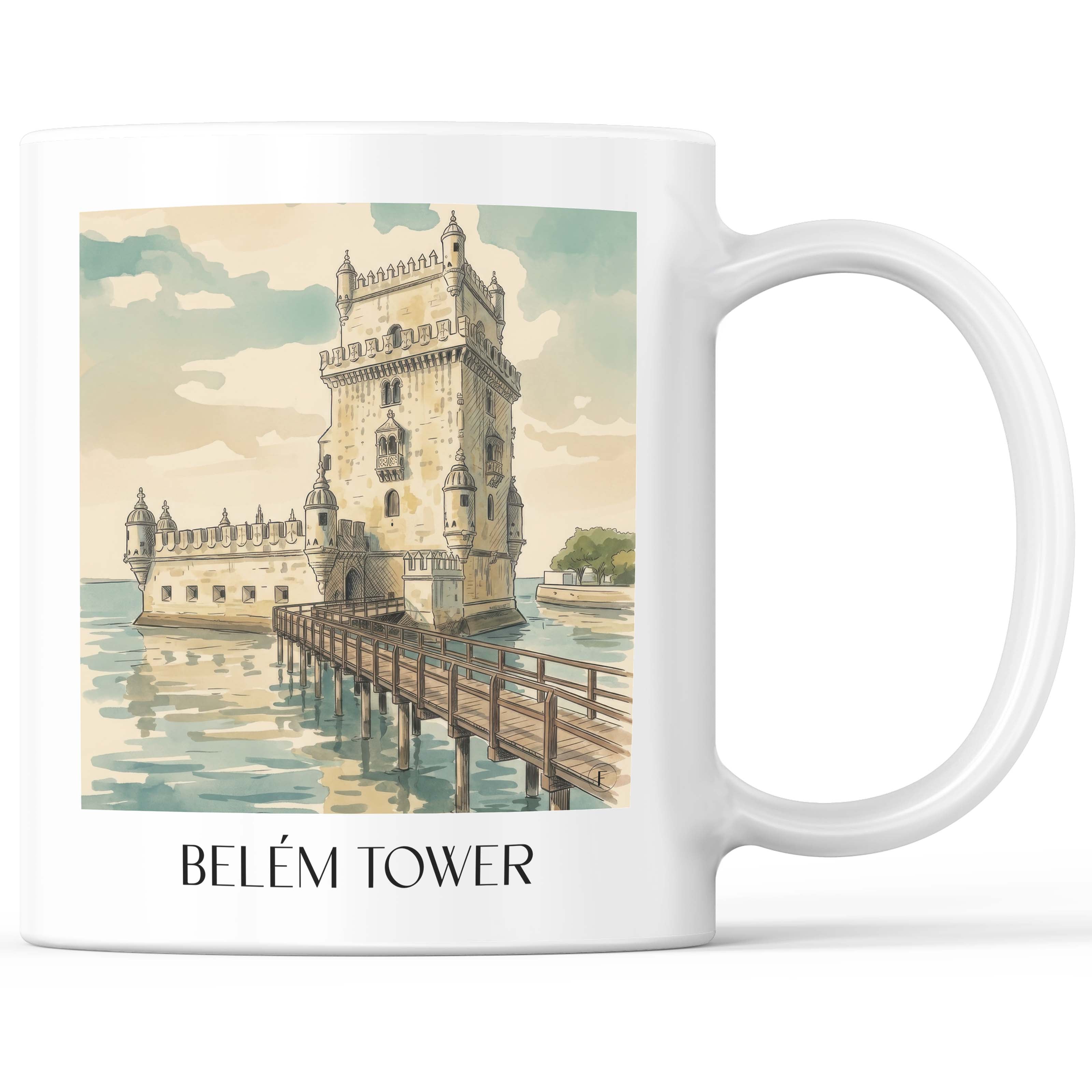 Torre de Belem Kaffeebecher - Lissabon - Portugal Becher - Kaffeetasse im Aquarell Stil - favplace