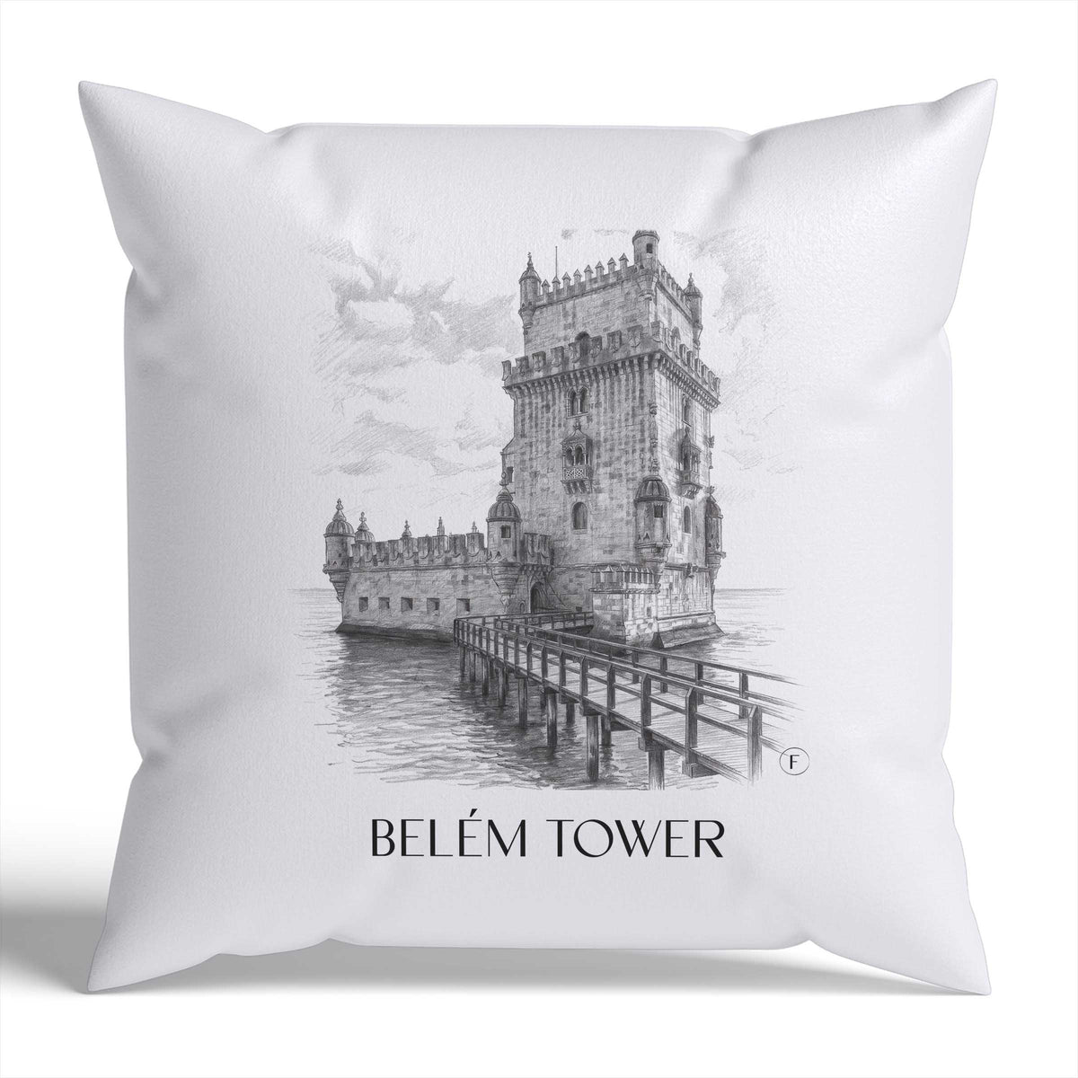 Torre de Belem Kissenhülle - Zierkissen Bezug - Lissabon - Portugal Kissen bzw. Kissenbezug im Zeichnung Stil - favplace