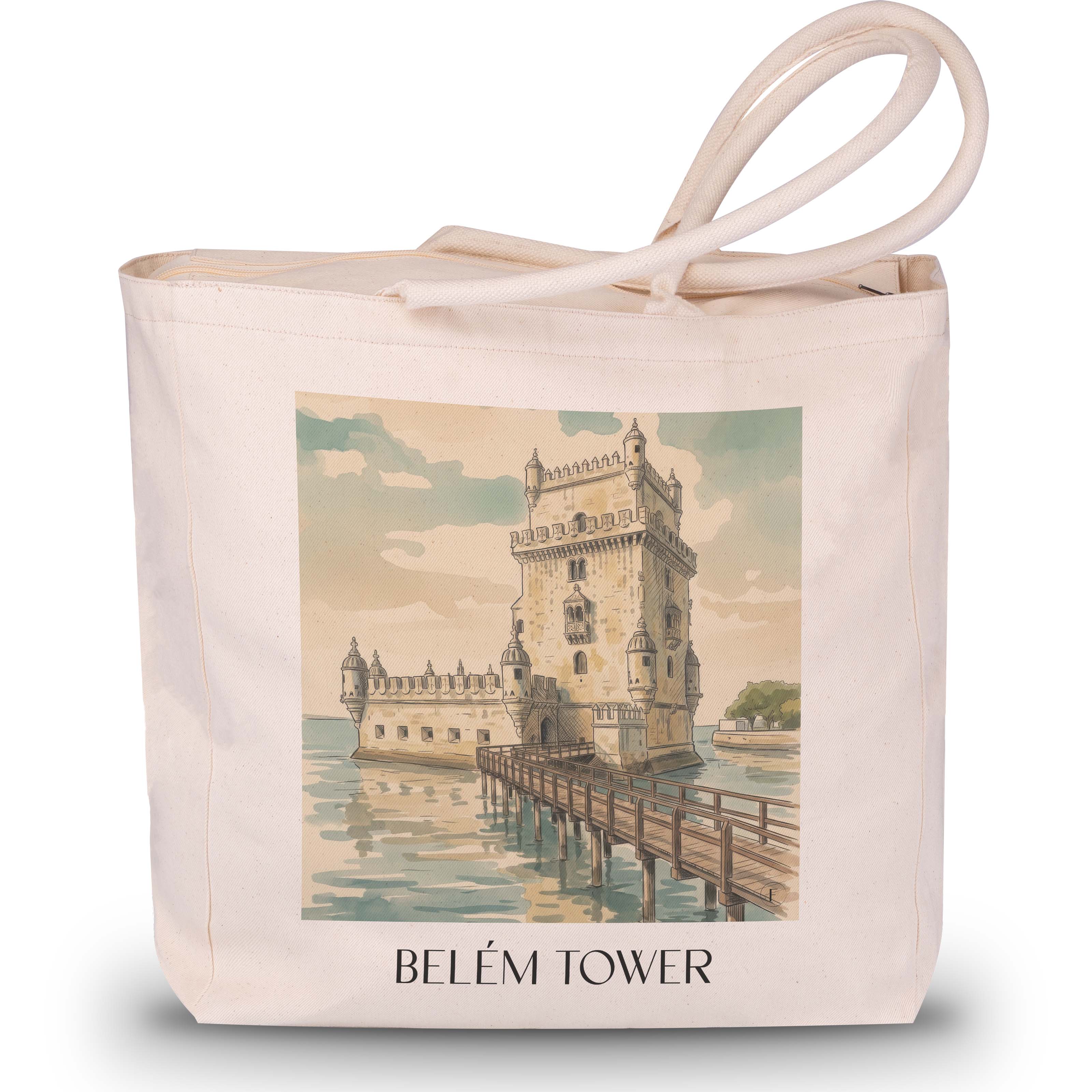 Torre de Belem Shopping Tasche - Lissabon - Portugal Tote Bag - Einkaufstasche im Aquarell Stil - favplace