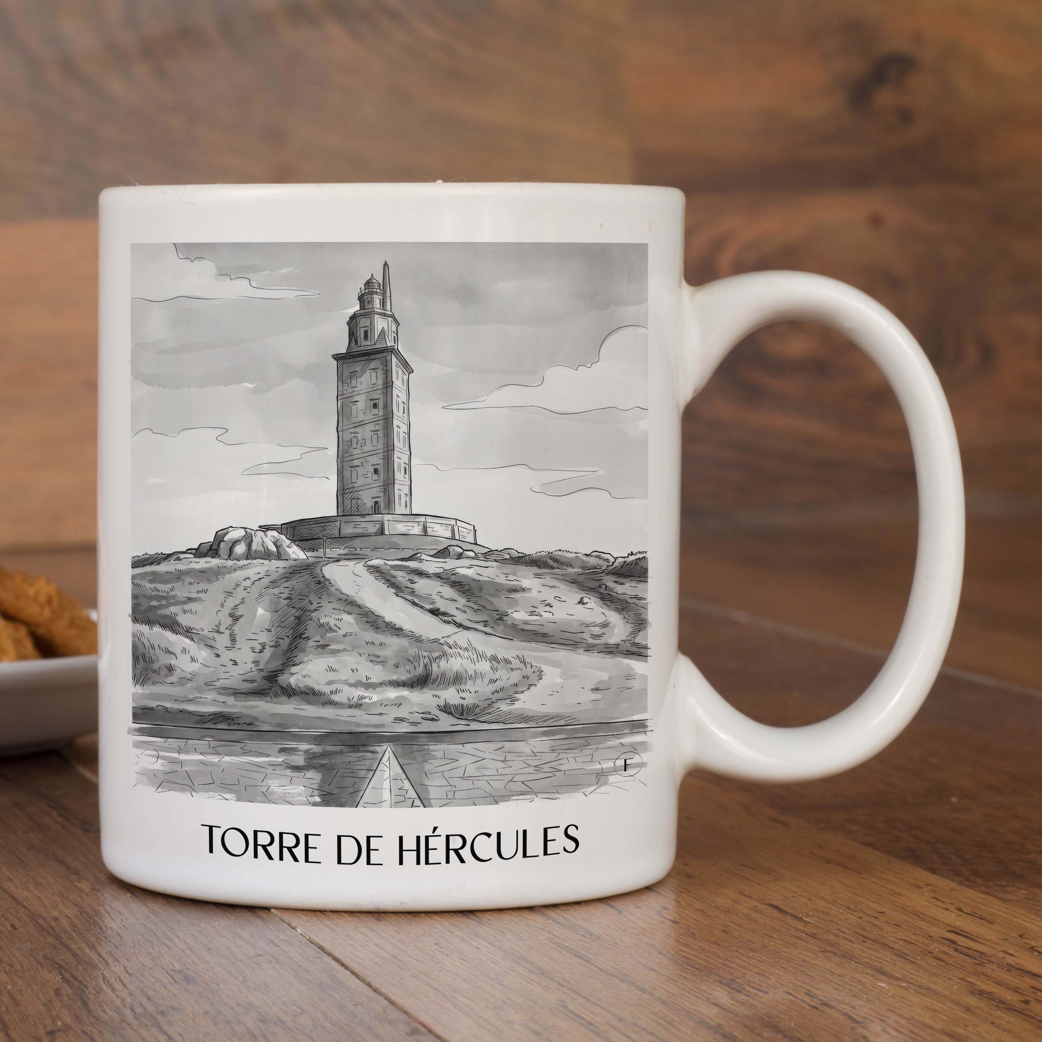 torre-de-hércules-a-coruña-spanien-kaffeebecher-aquarell-schwarz-weiss
