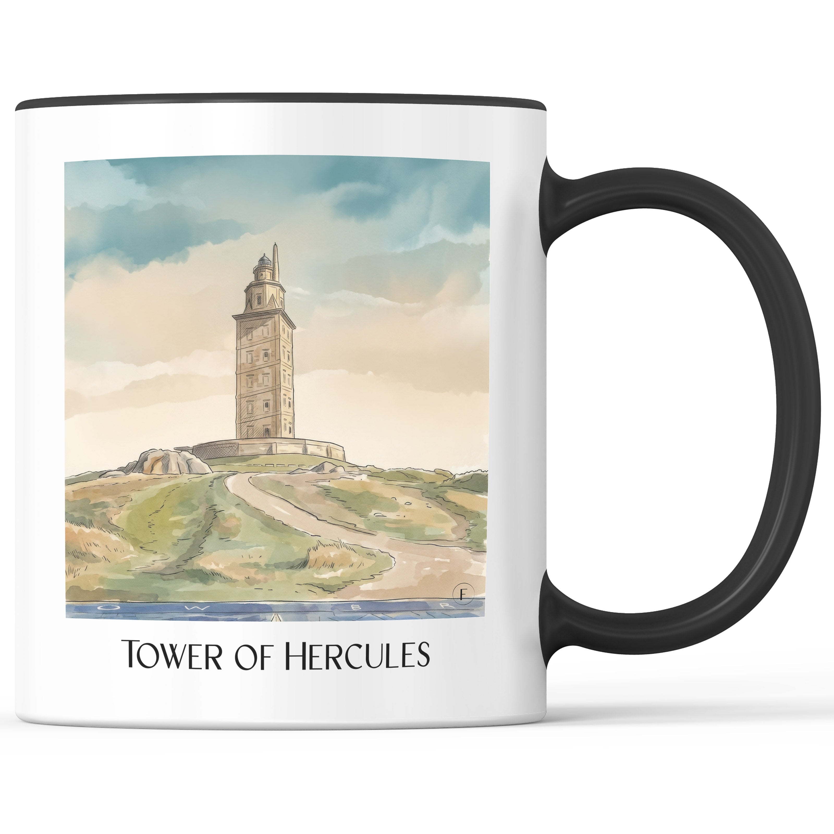 Torre de Hércules Kaffeebecher - A Coruña - Spanien Becher - Kaffeetasse im Aquarell Stil - favplace
