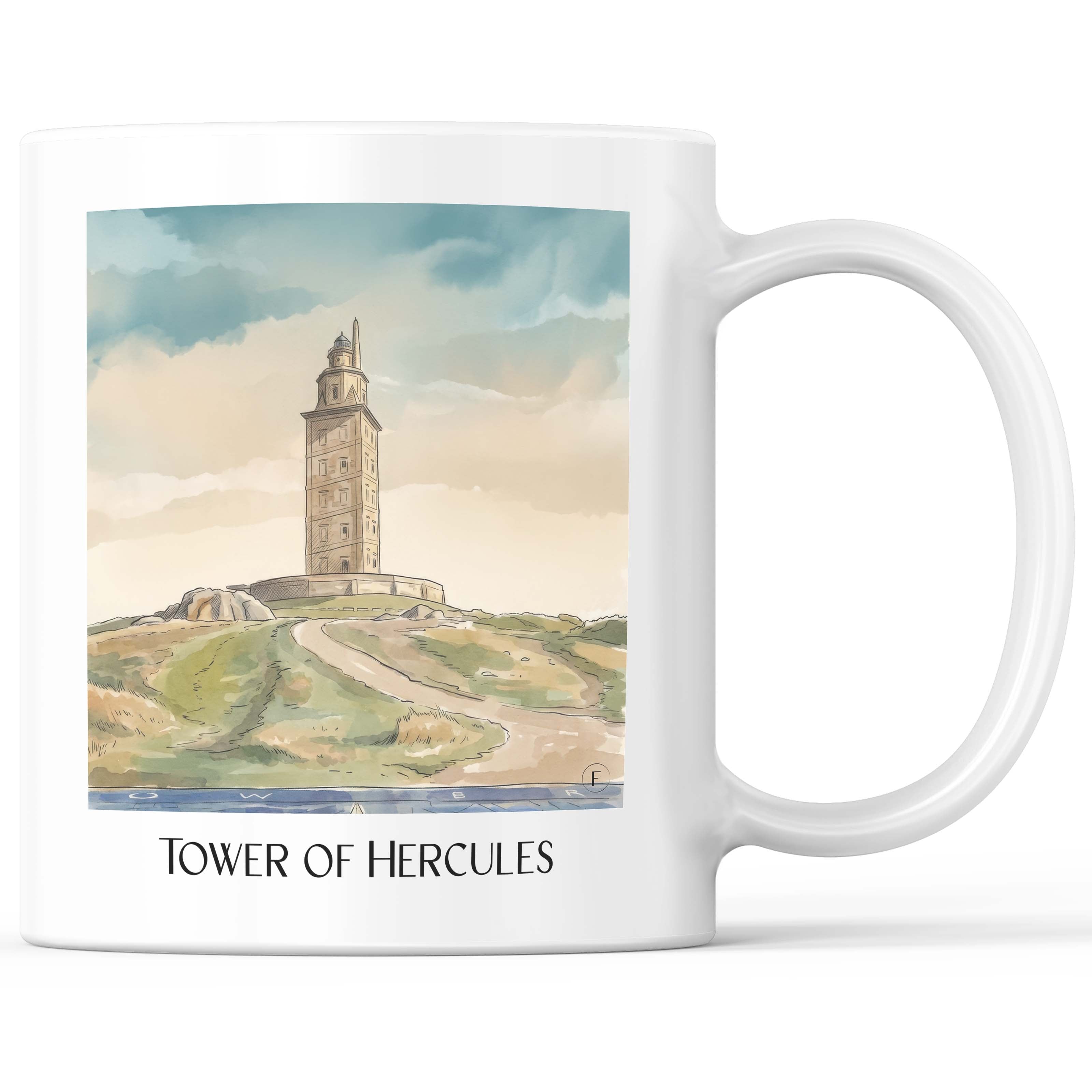 Torre de Hércules Kaffeebecher - A Coruña - Spanien Becher - Kaffeetasse im Aquarell Stil - favplace