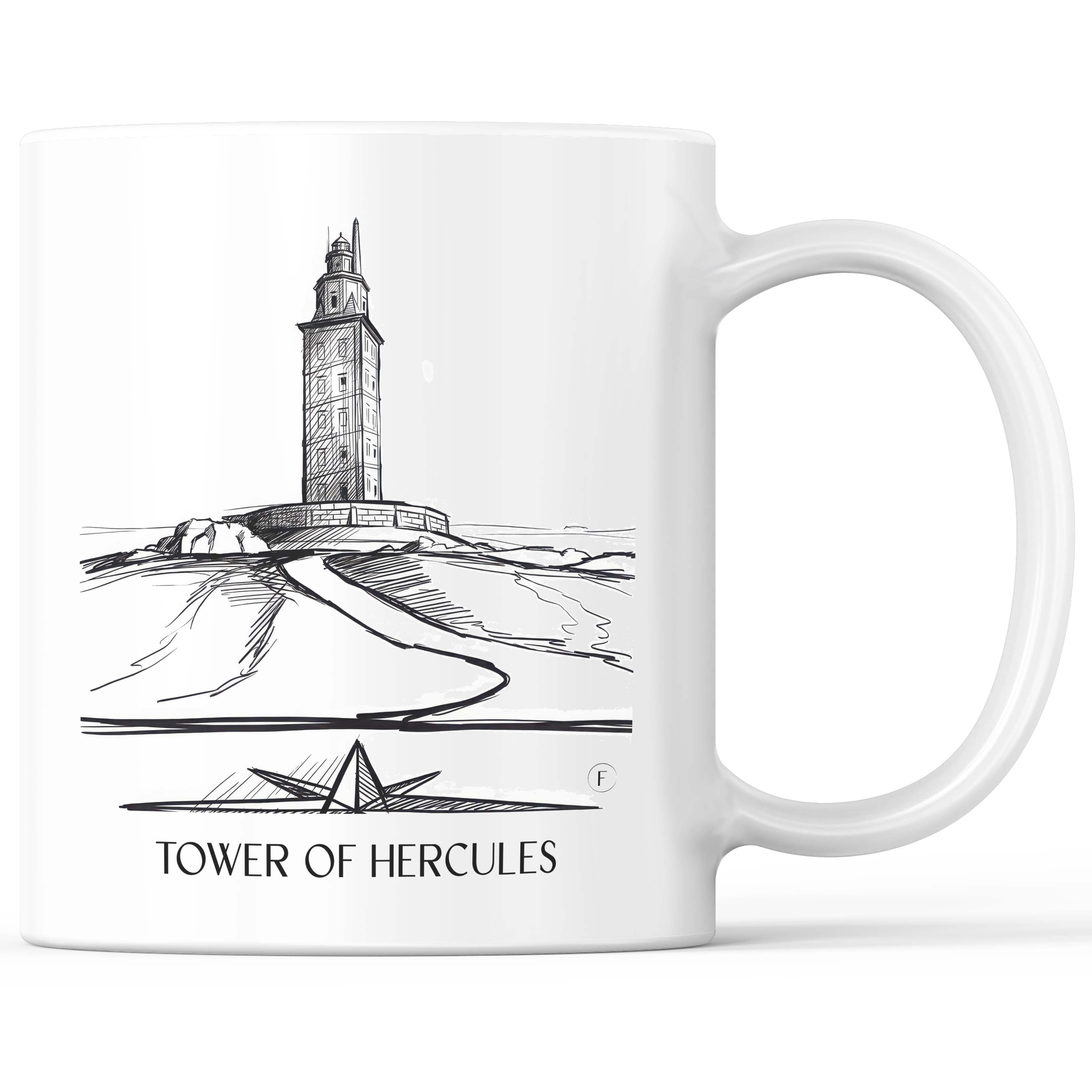 Torre de Hércules Kaffeebecher - A Coruña - Spanien Becher - Kaffeetasse im Skizze Stil - favplace