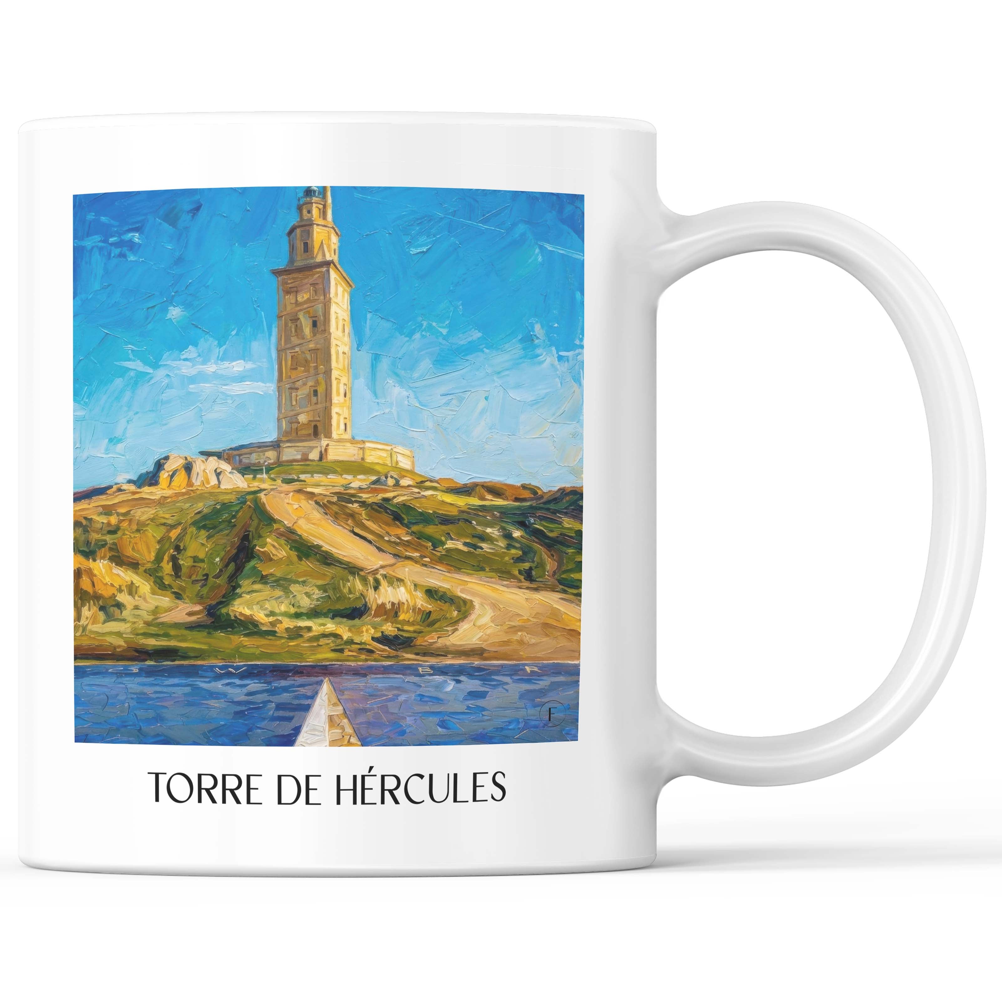 Torre de Hércules Kaffeebecher - A Coruña - Spanien Becher - Kaffeetasse im Ölgemälde Stil - favplace