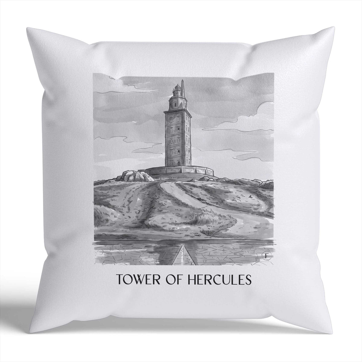 Torre de Hércules Kissenhülle - Zierkissen Bezug - A Coruña - Spanien Kissen bzw. Kissenbezug im Aquarell Schwarz-Weiß Stil - favplace