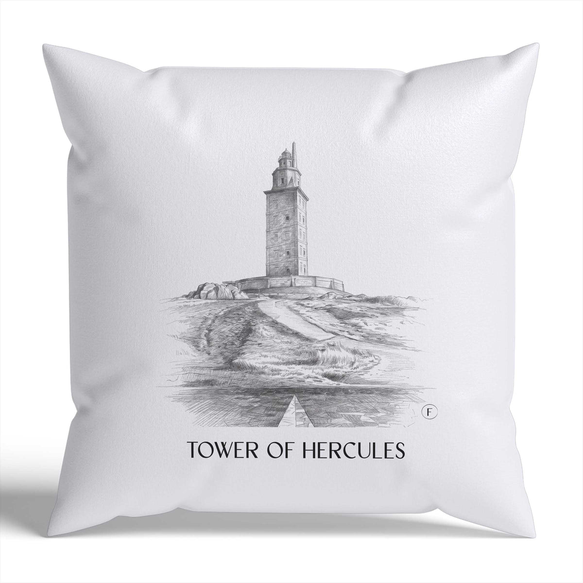 Torre de Hércules Kissenhülle - Zierkissen Bezug - A Coruña - Spanien Kissen bzw. Kissenbezug im Zeichnung Stil - favplace
