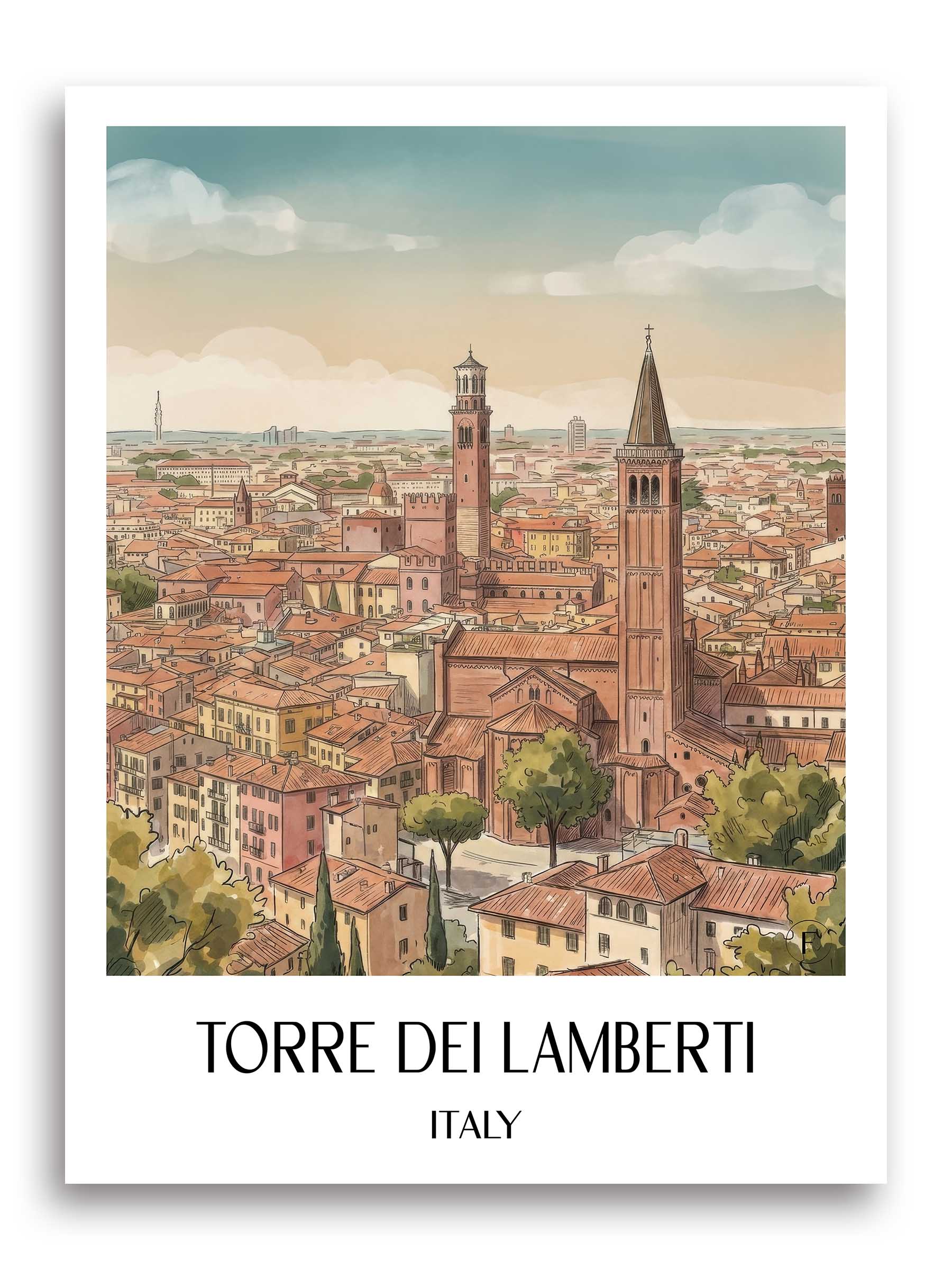Torre dei Lamberti Poster - Verona - Italien Kunstdruck - Aquarell von A4 bis A1 - favplace