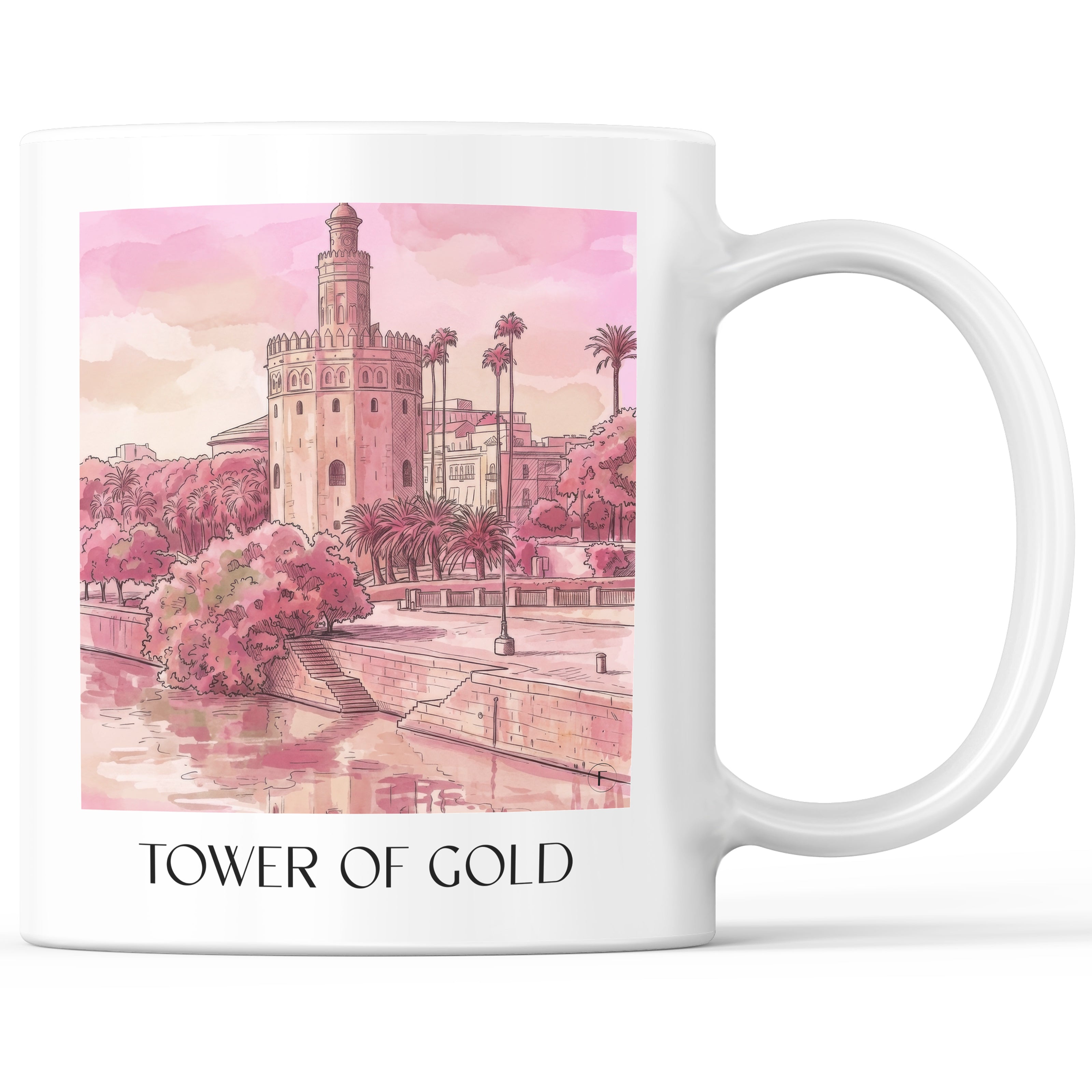 Torre del Oro Kaffeebecher - Sevilla - Spanien Becher - Kaffeetasse im Aquarell Pink Stil - favplace