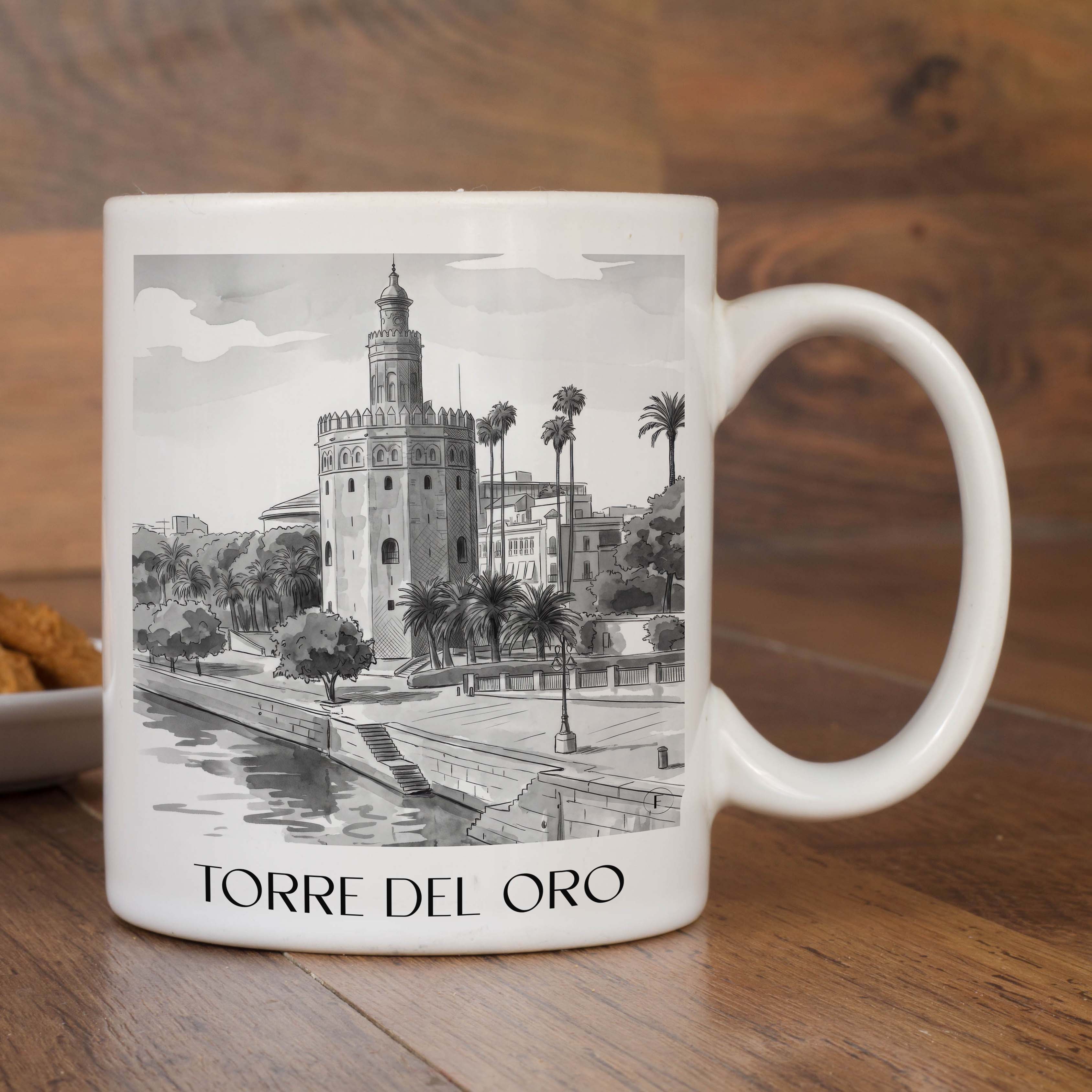 torre-del-oro-sevilla-spanien-kaffeebecher-aquarell-schwarz-weiss