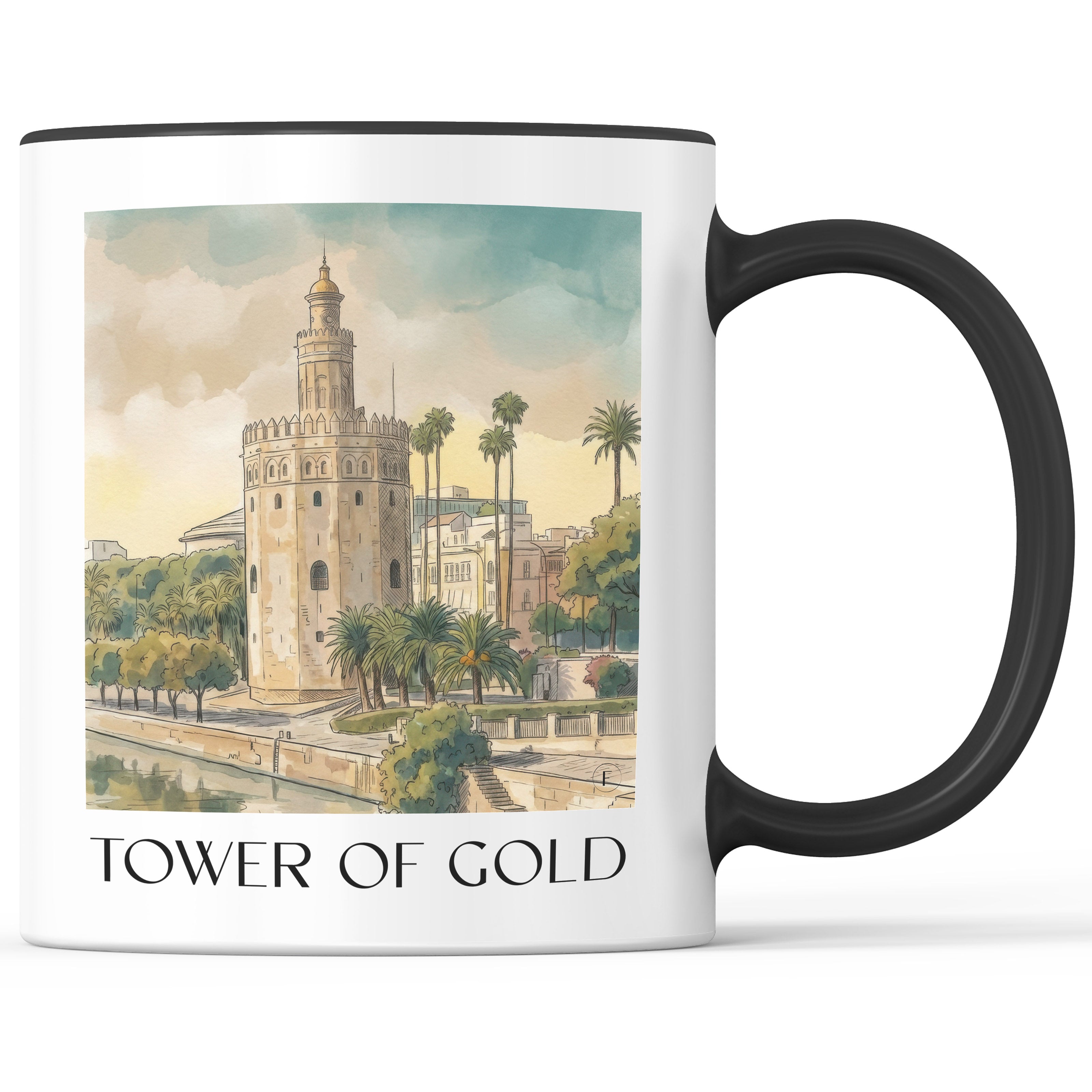 Torre del Oro Kaffeebecher - Sevilla - Spanien Becher - Kaffeetasse im Aquarell Stil - favplace