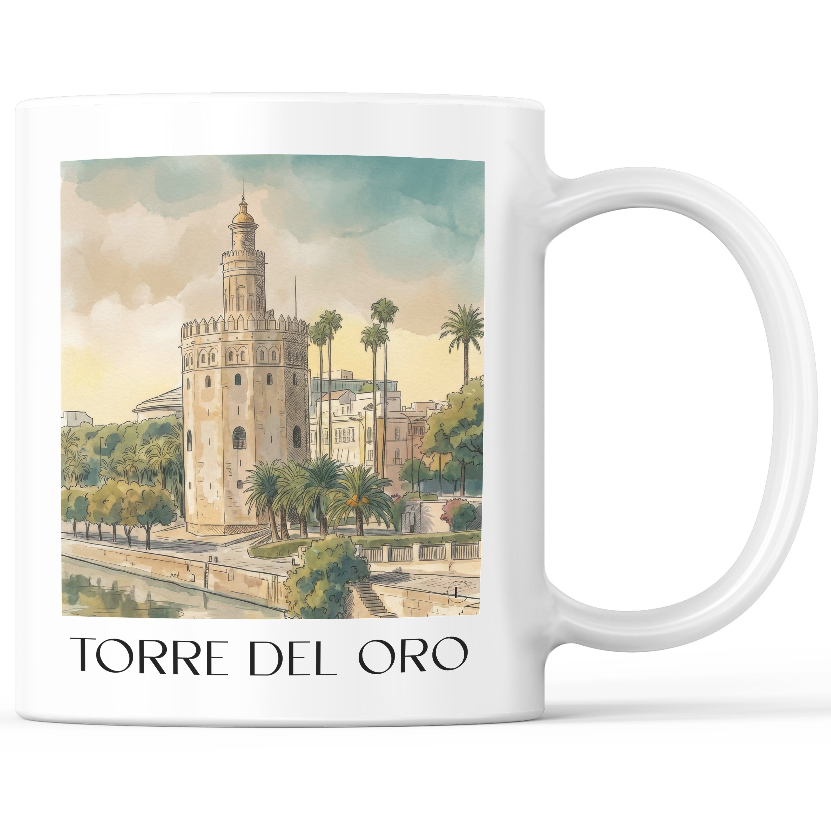 Torre del Oro Kaffeebecher - Sevilla - Spanien Becher - Kaffeetasse im Aquarell Stil - favplace