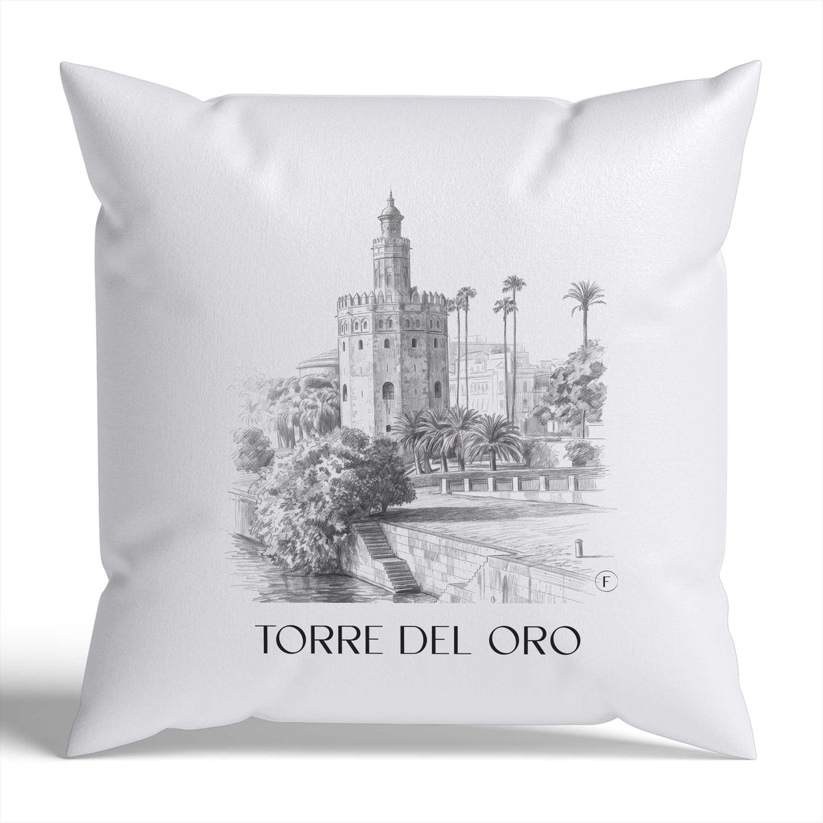 Torre del Oro Kissenhülle - Zierkissen Bezug - Sevilla - Spanien Kissen bzw. Kissenbezug im Zeichnung Stil - favplace