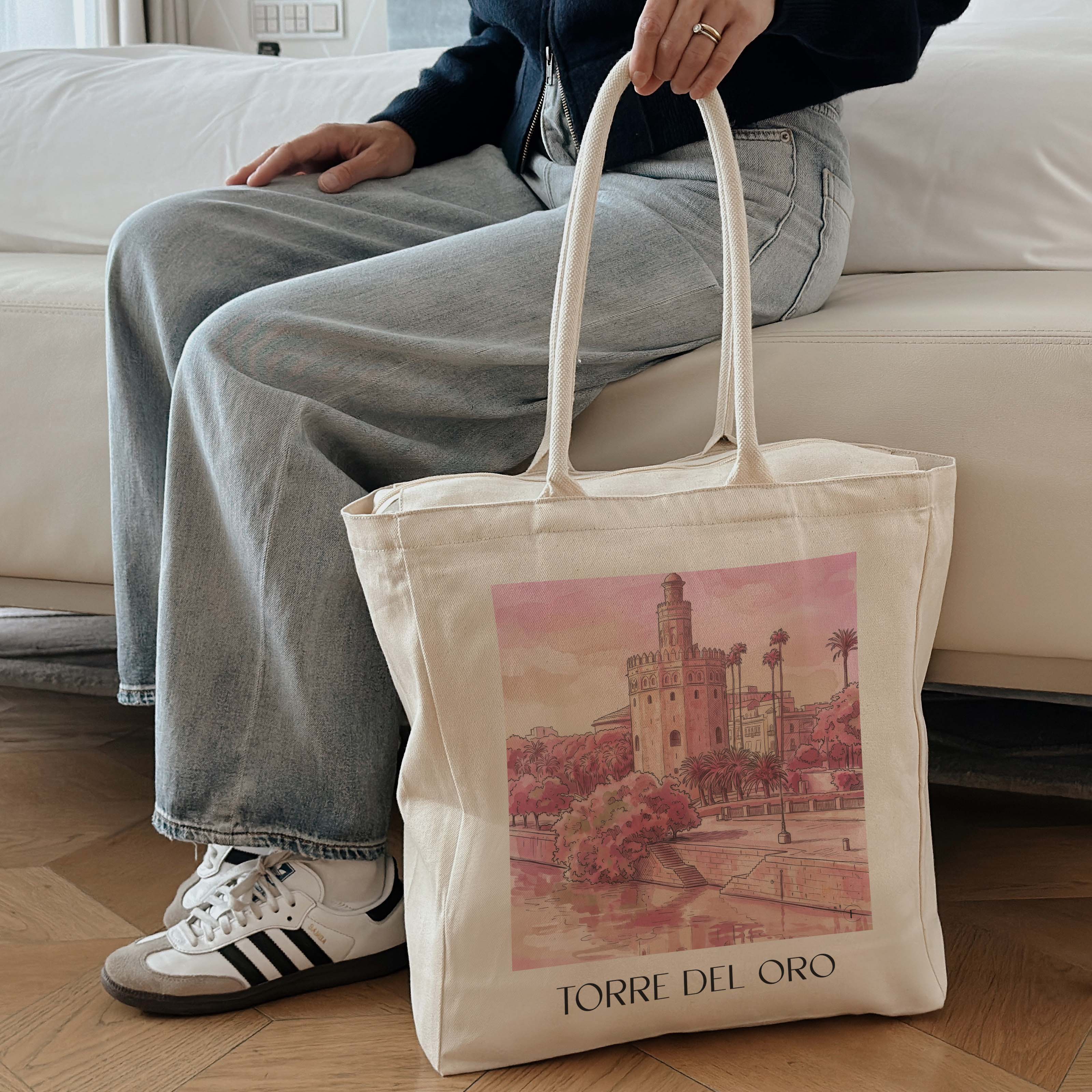 torre-del-oro-sevilla-spanien-einkaufstasche-aquarell-pink-rosa
