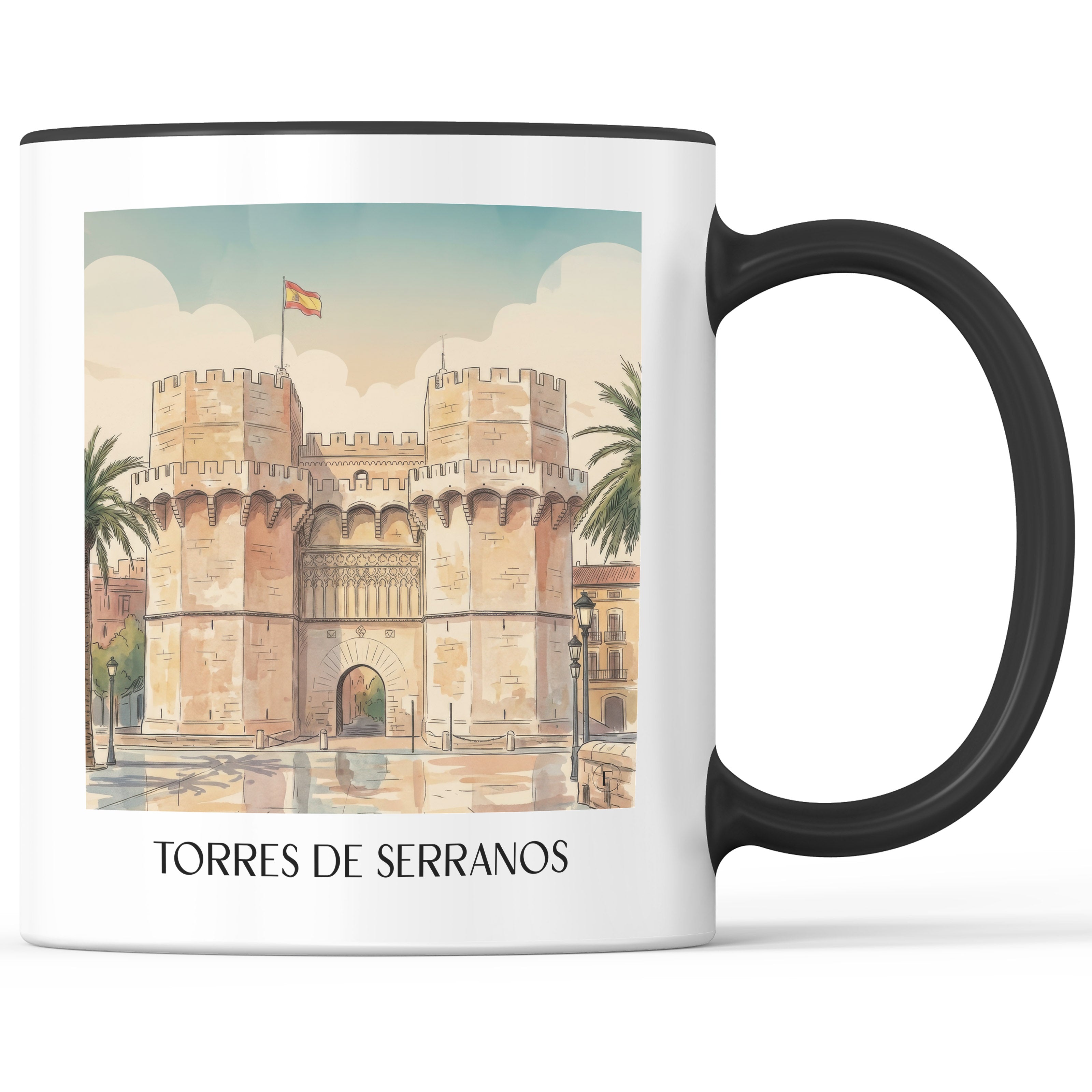 torres-de-serranos-valencia-spanien-kaffeebecher-aquarell