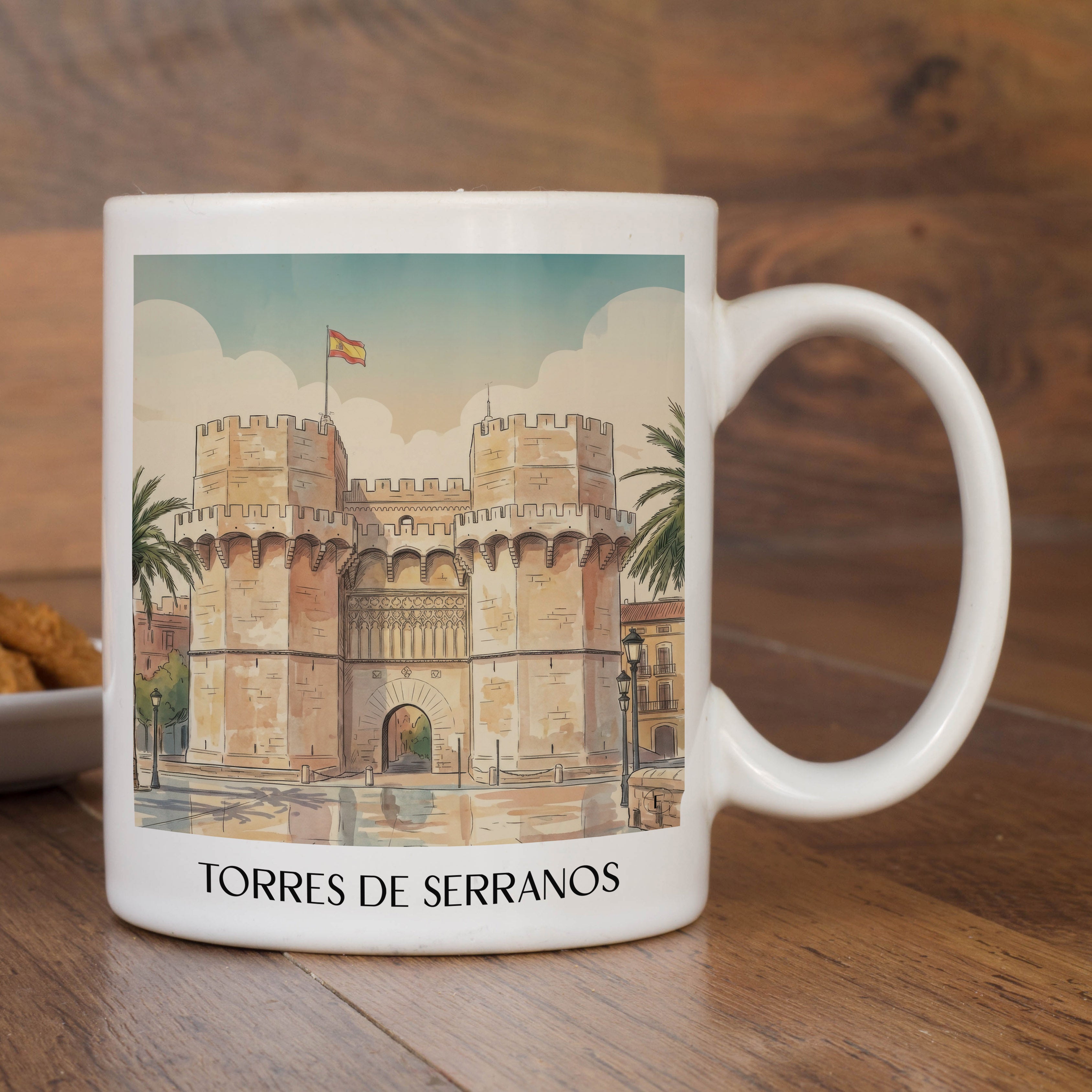 torres-de-serranos-valencia-spanien-kaffeebecher-aquarell