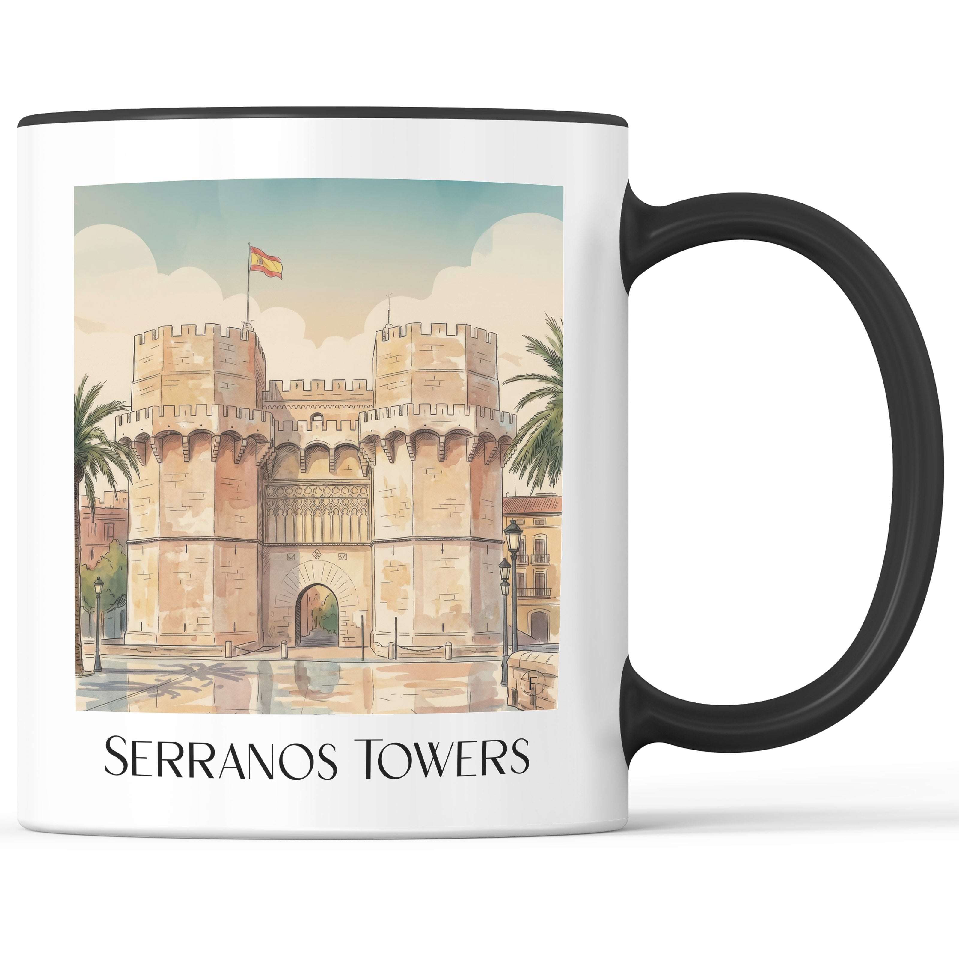 Torres de Serranos Kaffeebecher - Valencia - Spanien Becher - Kaffeetasse im Aquarell Stil - favplace