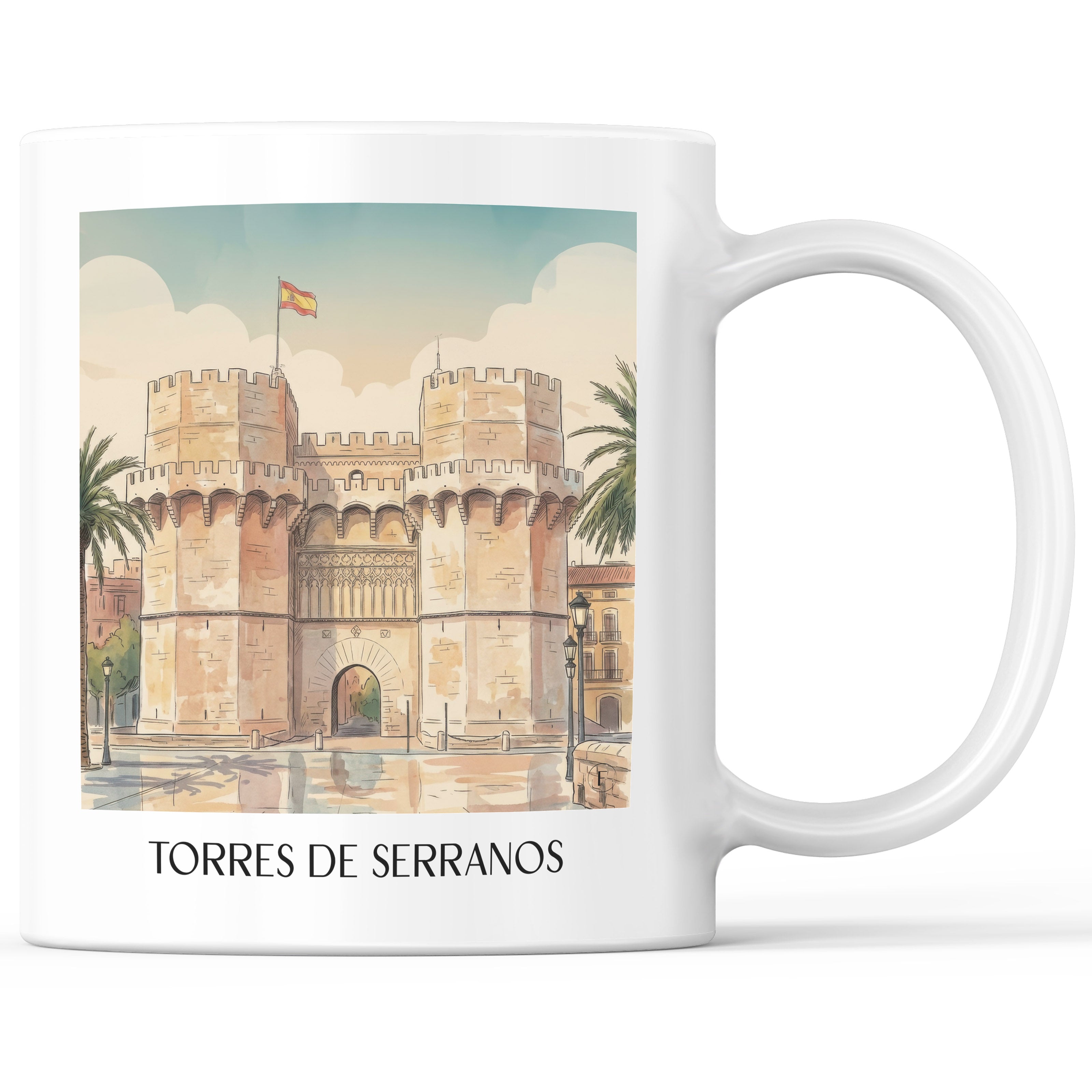Torres de Serranos Kaffeebecher - Valencia - Spanien Becher - Kaffeetasse im Aquarell Stil - favplace
