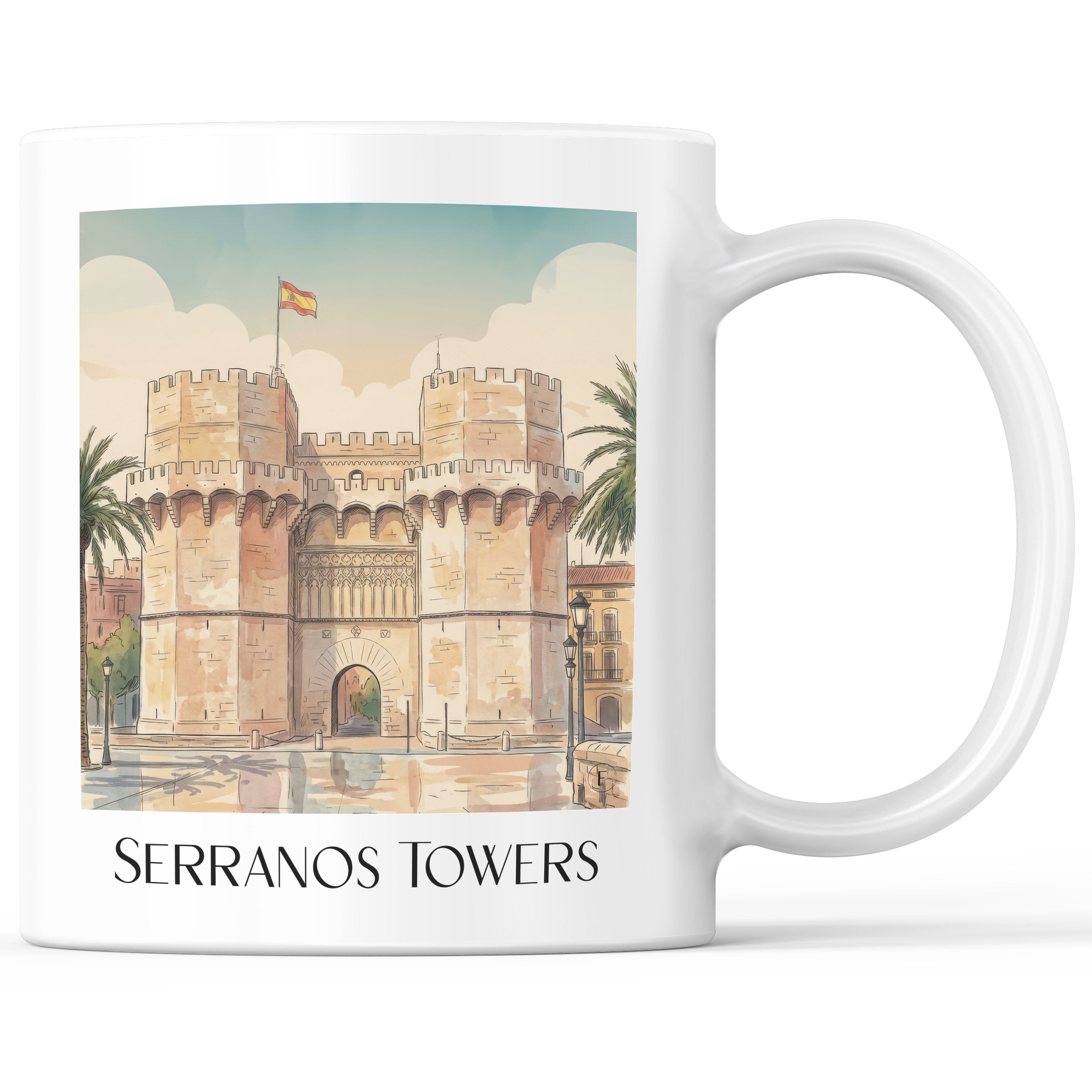 Torres de Serranos Kaffeebecher - Valencia - Spanien Becher - Kaffeetasse im Aquarell Stil - favplace