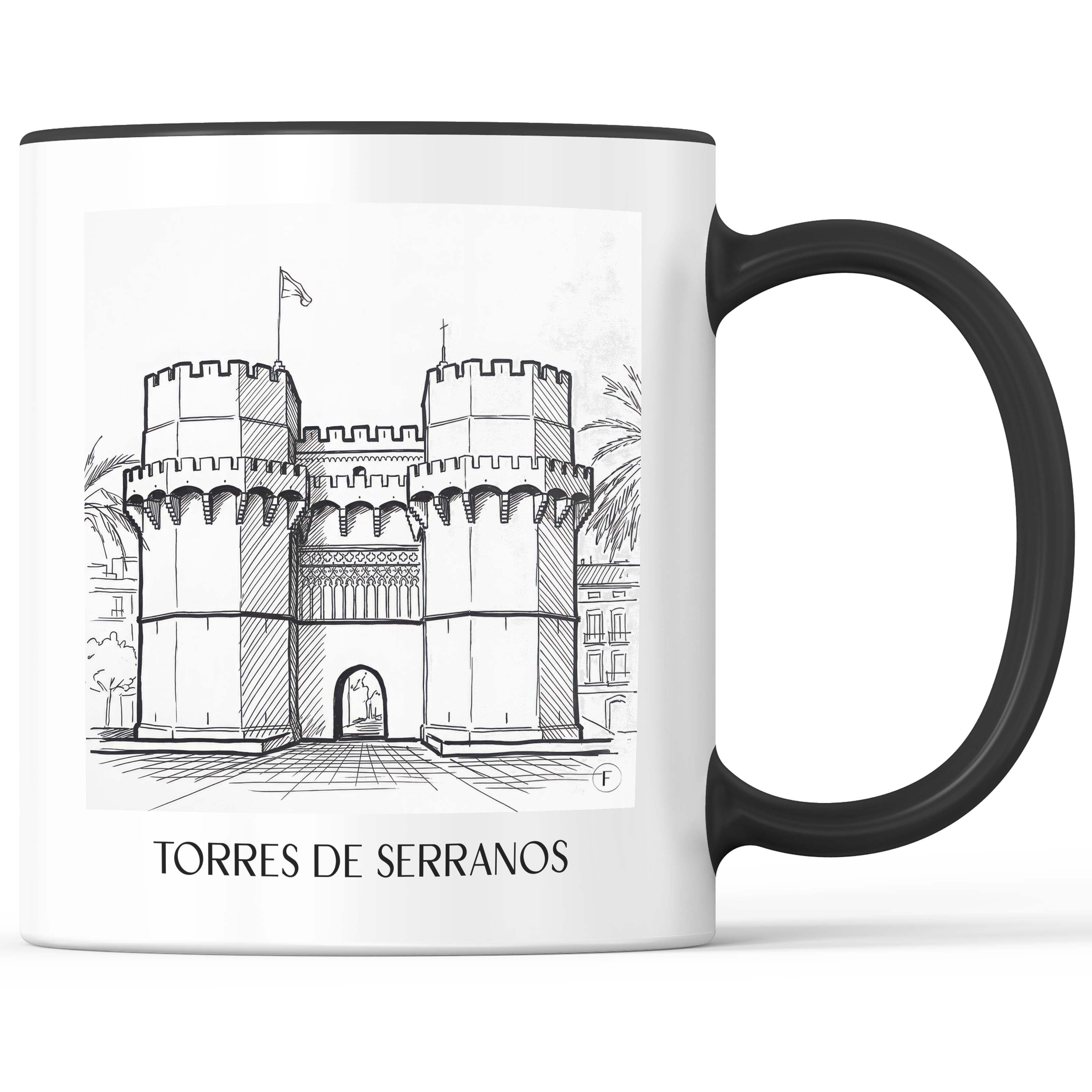torres-de-serranos-valencia-spanien-kaffeebecher-skizze