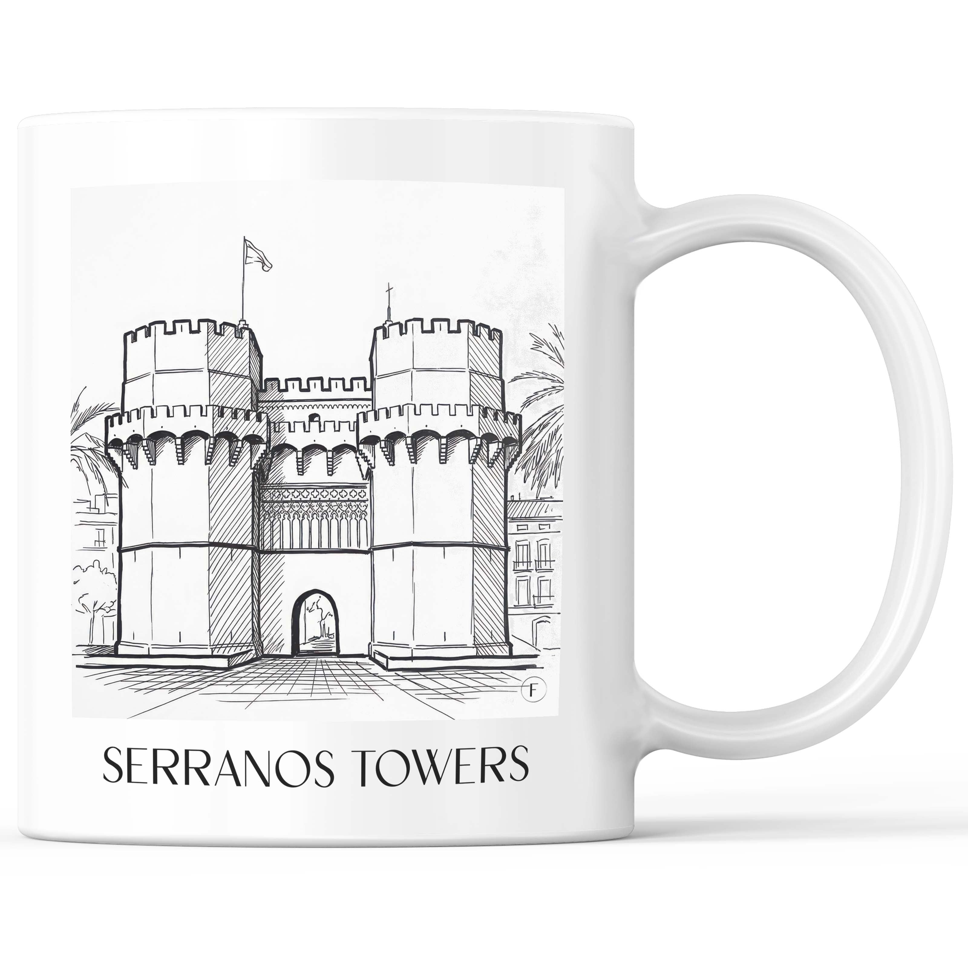 Torres de Serranos Kaffeebecher - Valencia - Spanien Becher - Kaffeetasse im Skizze Stil - favplace