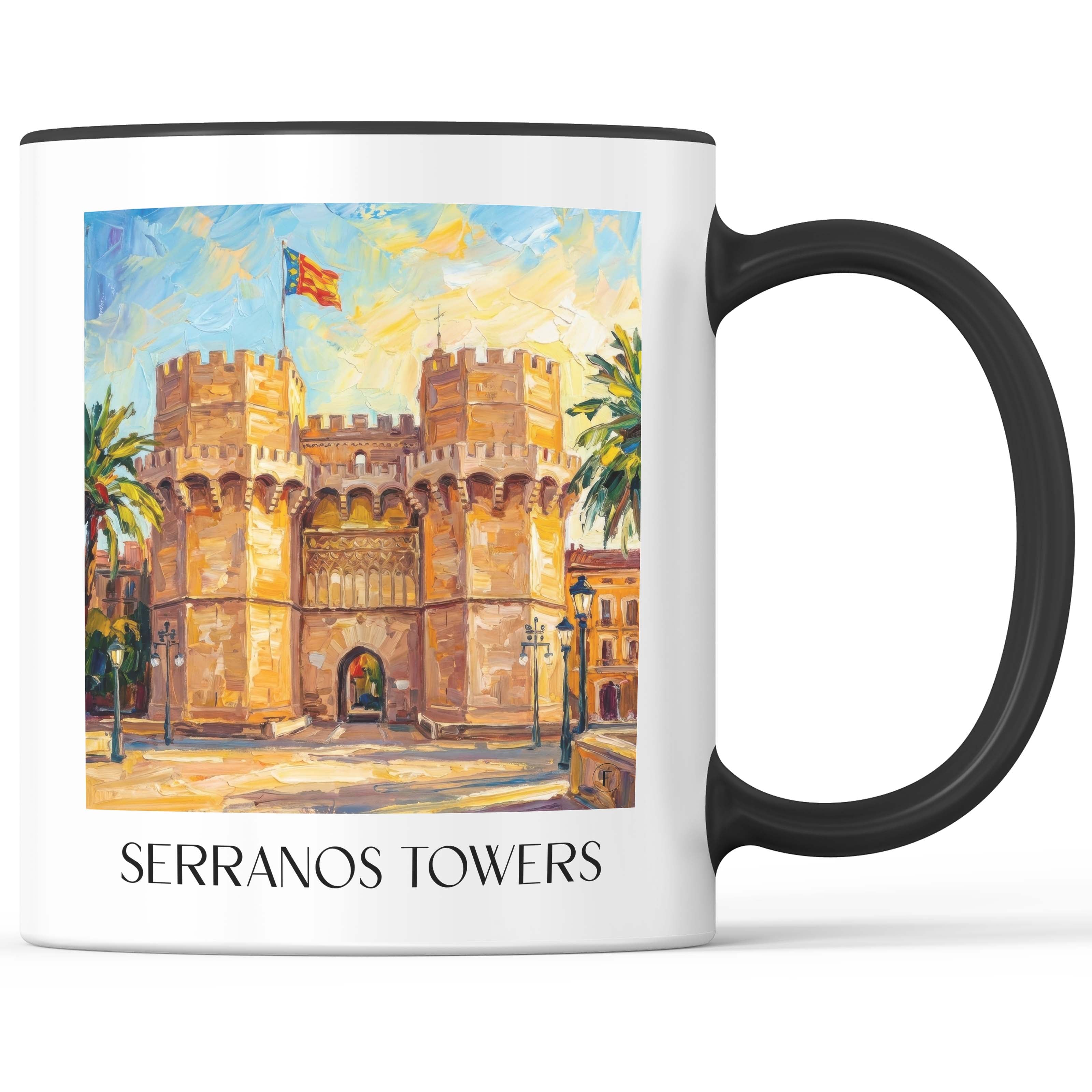 Torres de Serranos Kaffeebecher - Valencia - Spanien Becher - Kaffeetasse im Ölgemälde Stil - favplace