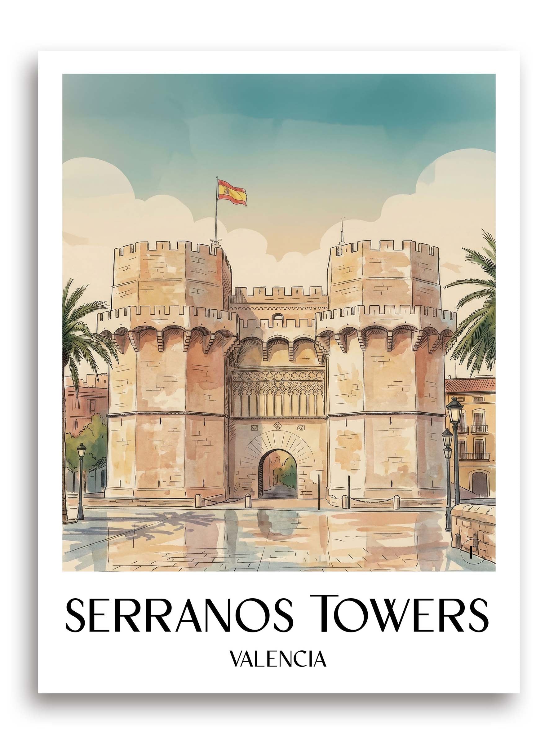 Torres de Serranos Poster - Valencia - Spanien Kunstdruck - Aquarell von A4 bis A1 - favplace