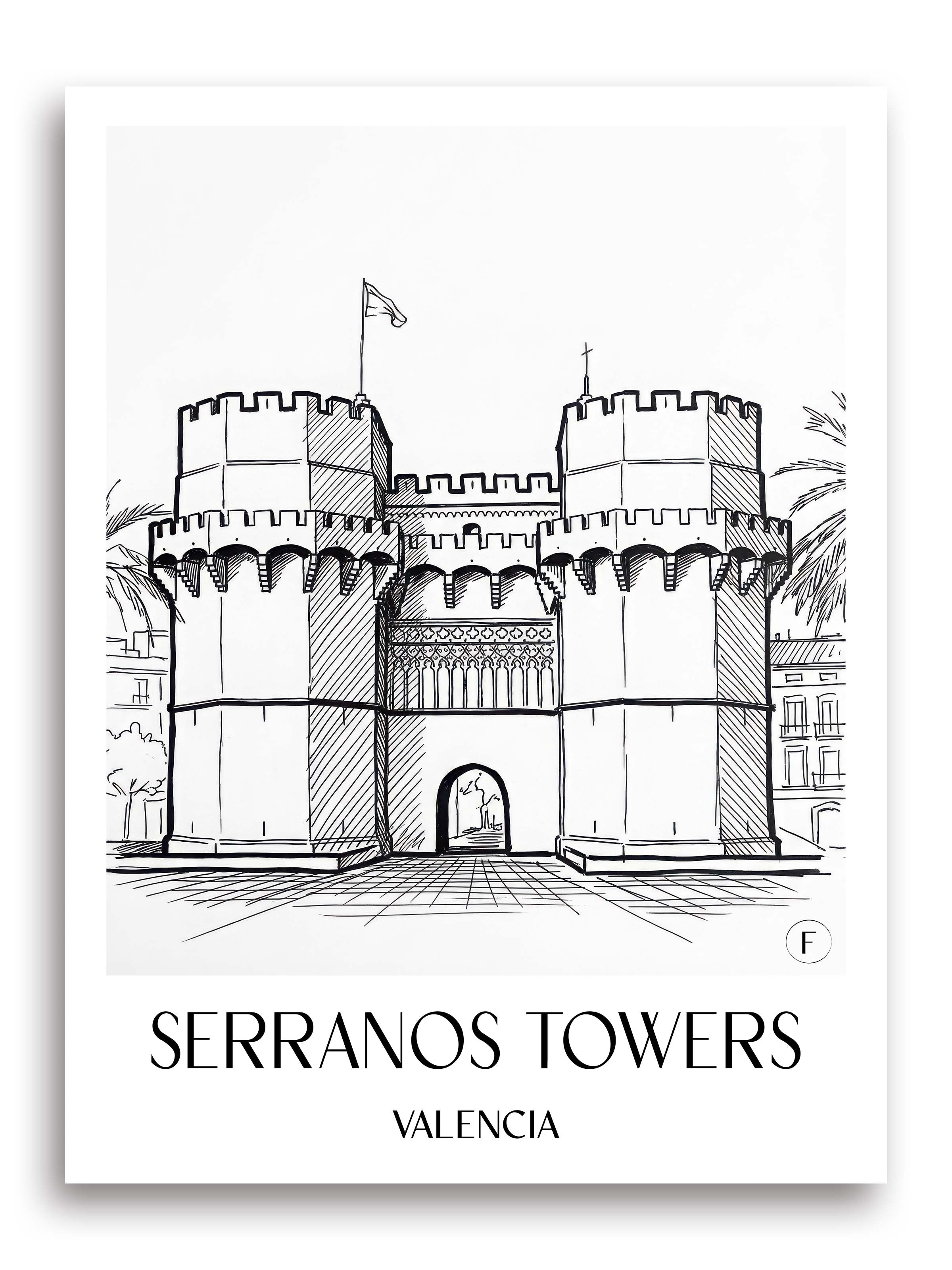 Torres de Serranos Poster - Valencia - Spanien Kunstdruck - Skizze von A4 bis A1 - favplace