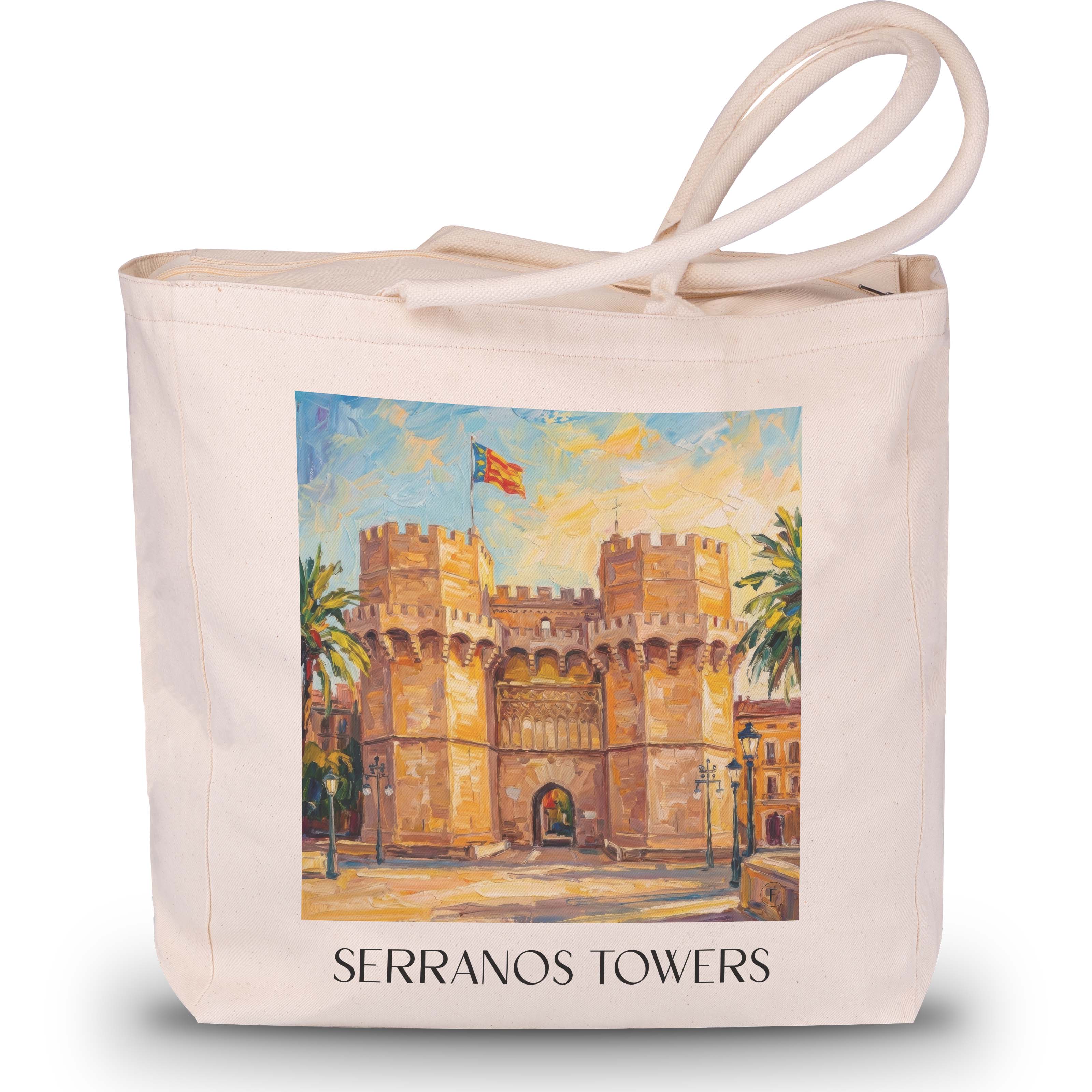 Torres de Serranos Shopping Tasche - Valencia - Spanien Tote Bag - Einkaufstasche im Ölgemälde Stil - favplace