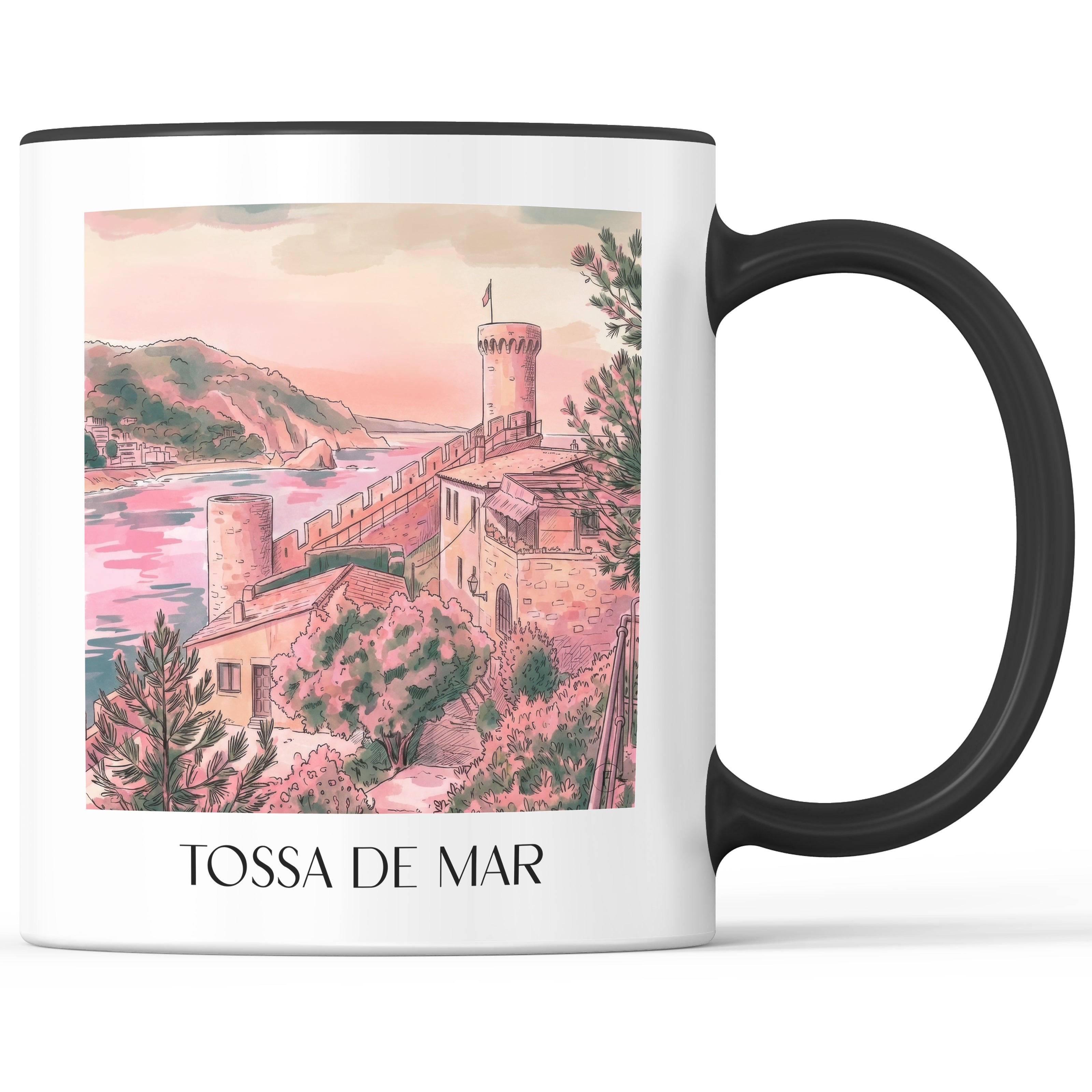 tossa-de-mar-spanien-spanien-kaffeebecher-aquarell-pink-rosa