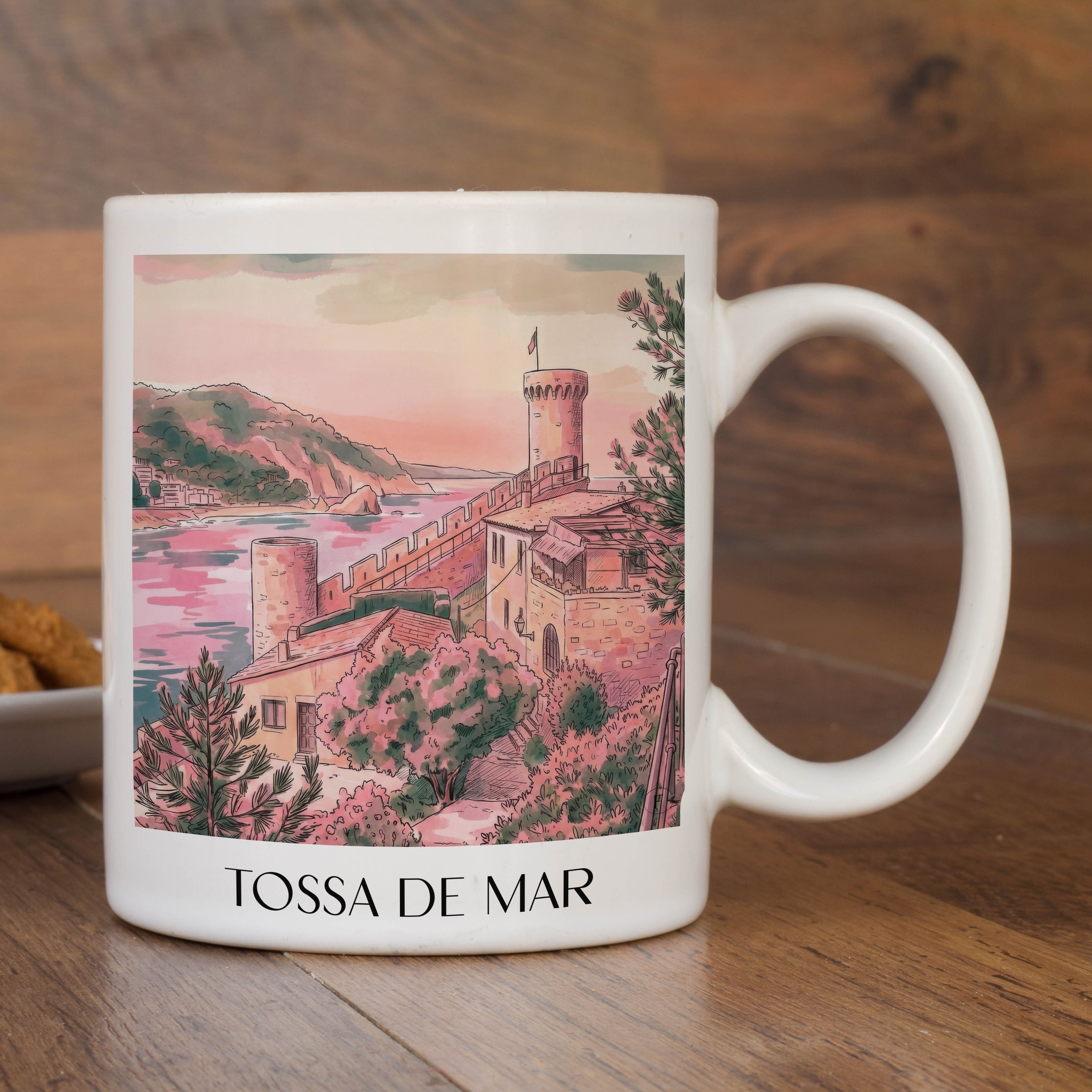 tossa-de-mar-spanien-spanien-kaffeebecher-aquarell-pink-rosa