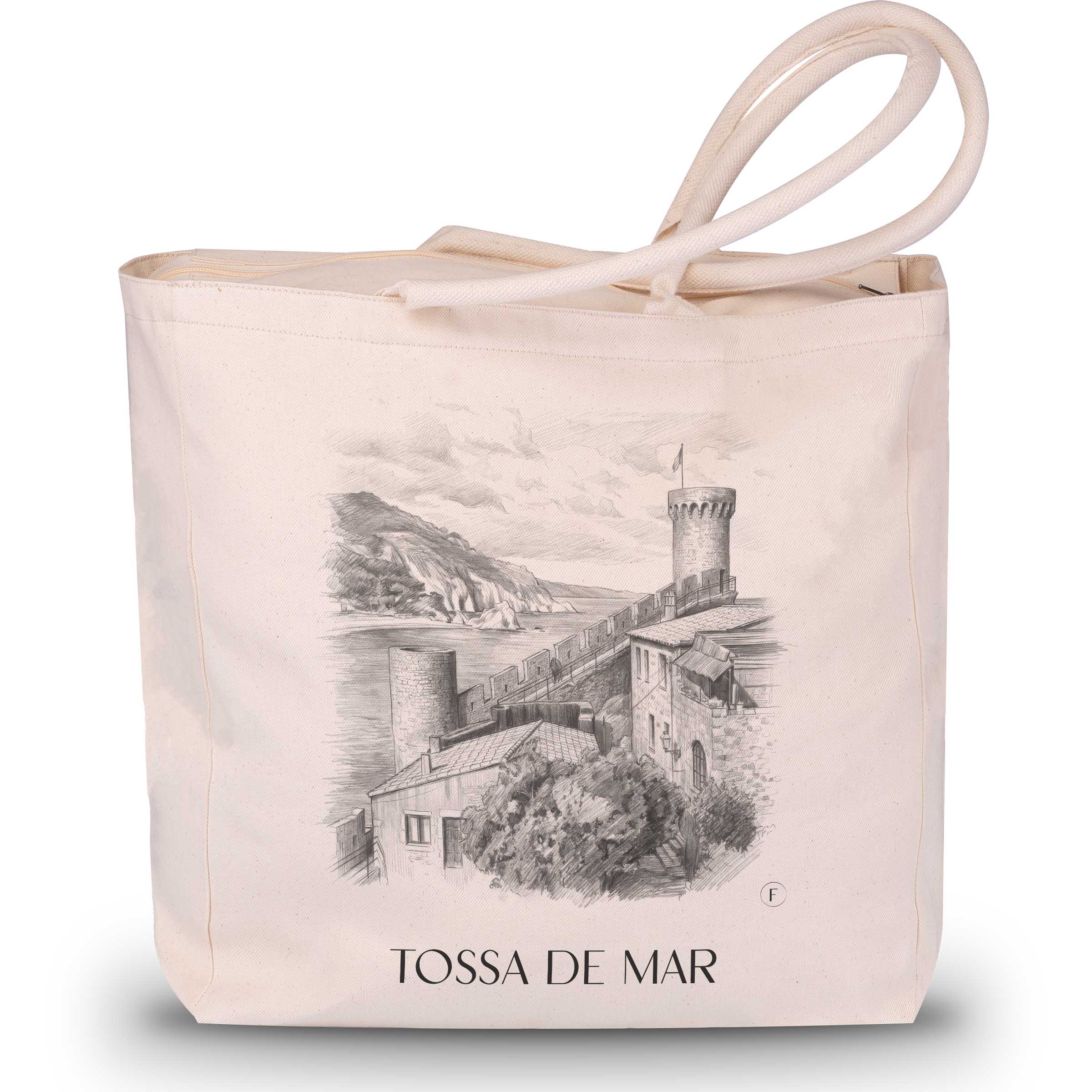 tossa-de-mar-spanien-spanien-einkaufstasche-bleistift-zeichnung-drawing