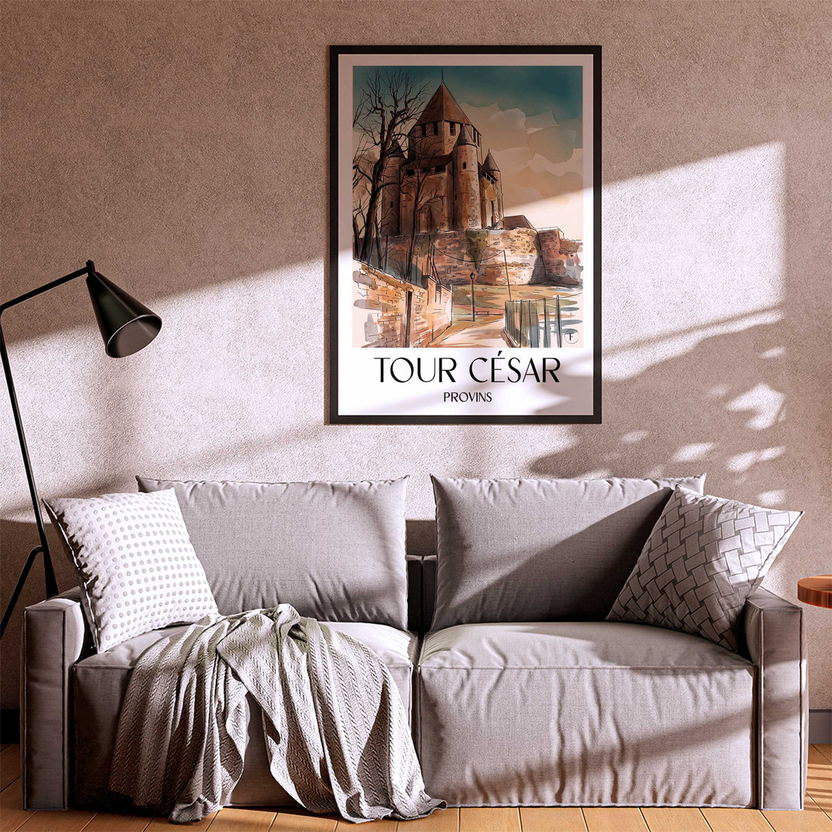 tour-césar-provins-frankreich-poster-aquarell