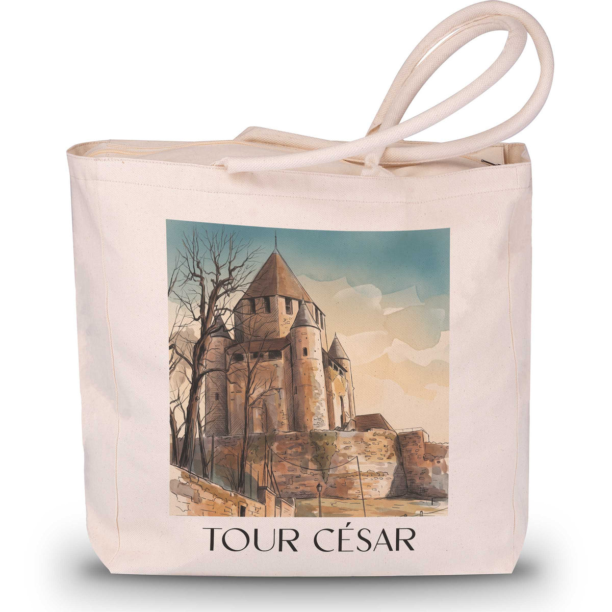 Tour César Shopping Tasche - Provins - Frankreich Tote Bag - Einkaufstasche im Aquarell Stil - favplace