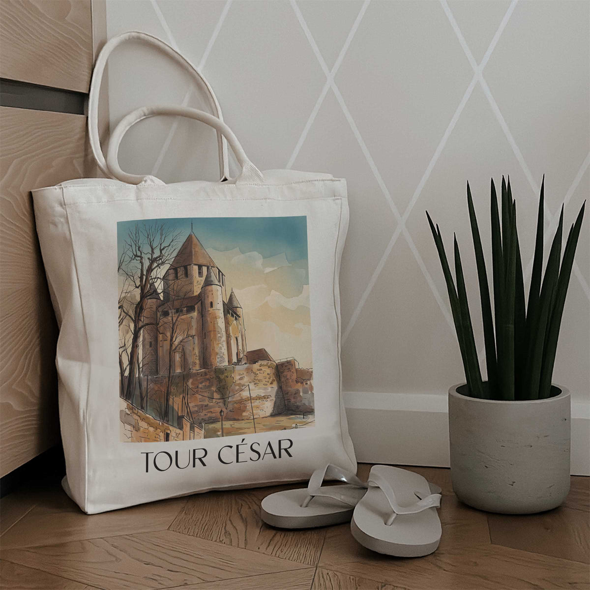 tour-césar-provins-frankreich-einkaufstasche-aquarell