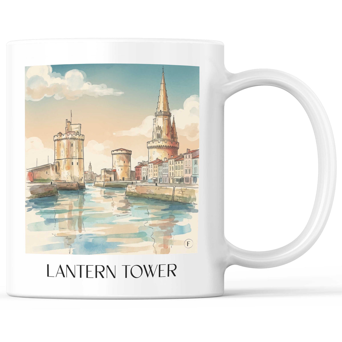Tour de la Lanterne Kaffeebecher - La Rochelle - Frankreich Becher - Kaffeetasse im Aquarell Stil - favplace
