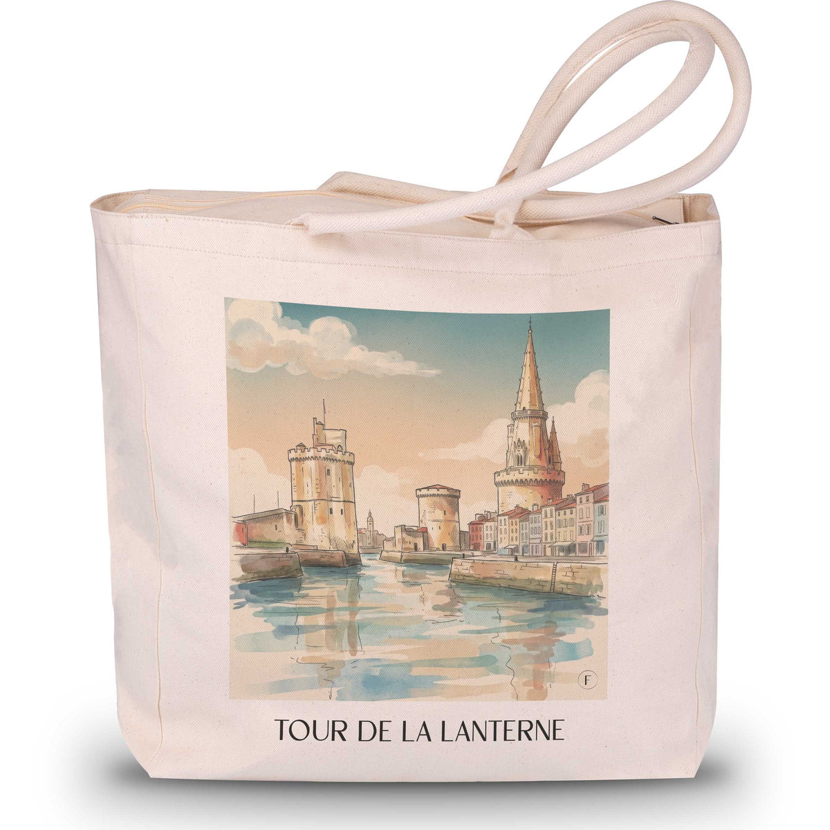 tour-de-la-lanterne-la-rochelle-frankreich-einkaufstasche-aquarell