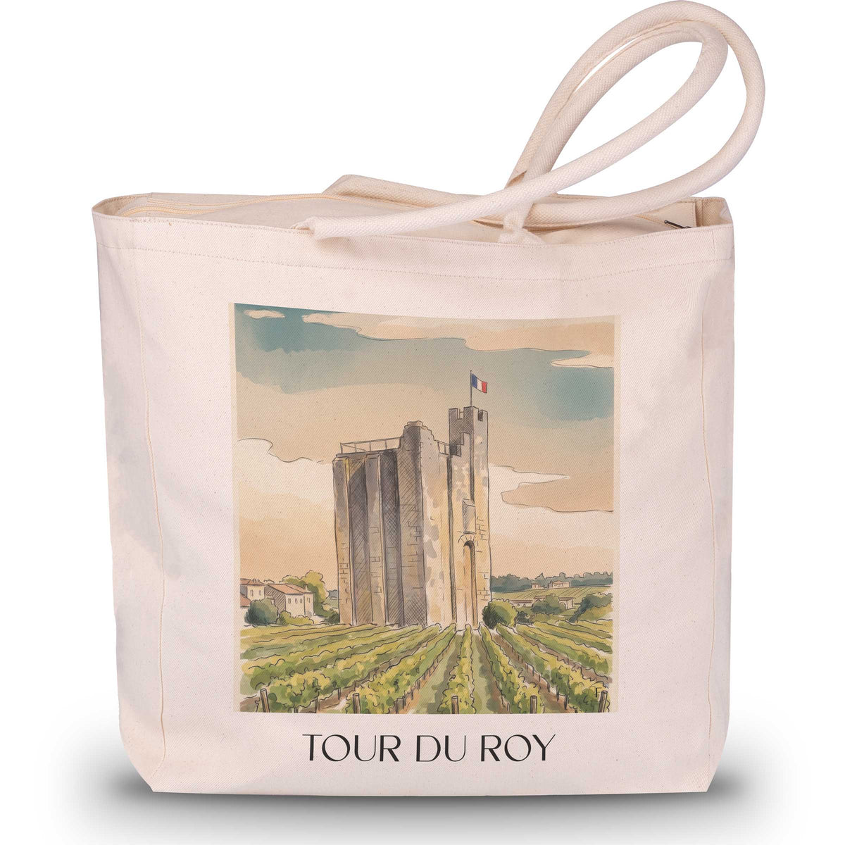 tour-du-roy-saint-émilion-frankreich-einkaufstasche-aquarell