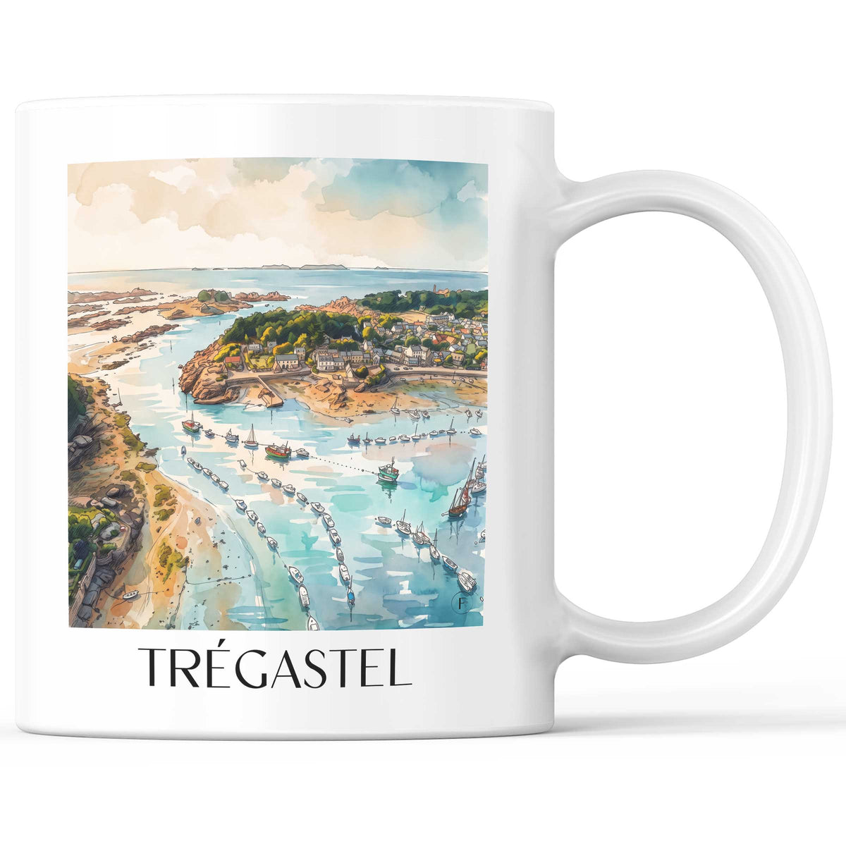 Trégastel Kaffeebecher - Côte de Granit Rose - Frankreich Becher - Kaffeetasse im Aquarell Stil