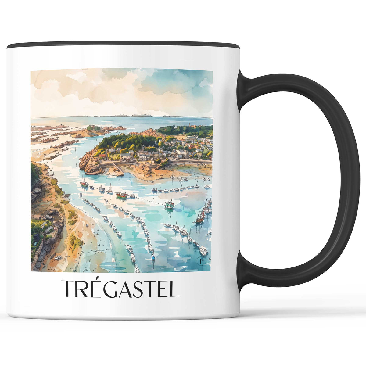 Trégastel Kaffeebecher - Côte de Granit Rose - Frankreich Becher - Kaffeetasse im Aquarell Stil