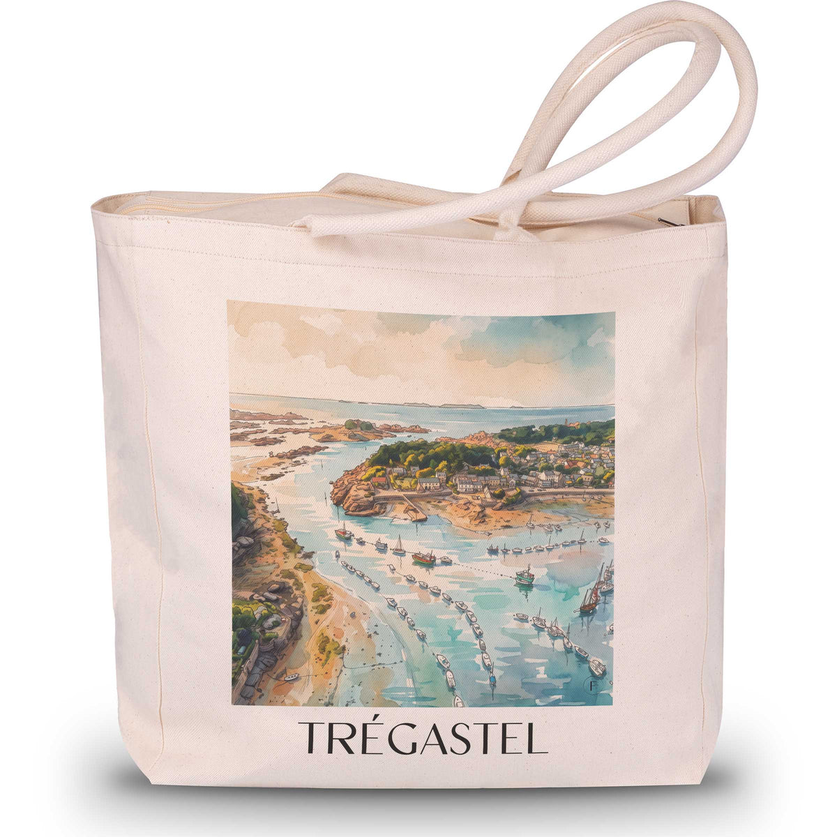 trégastel-côte-de-granit-rose-frankreich-einkaufstasche-aquarell